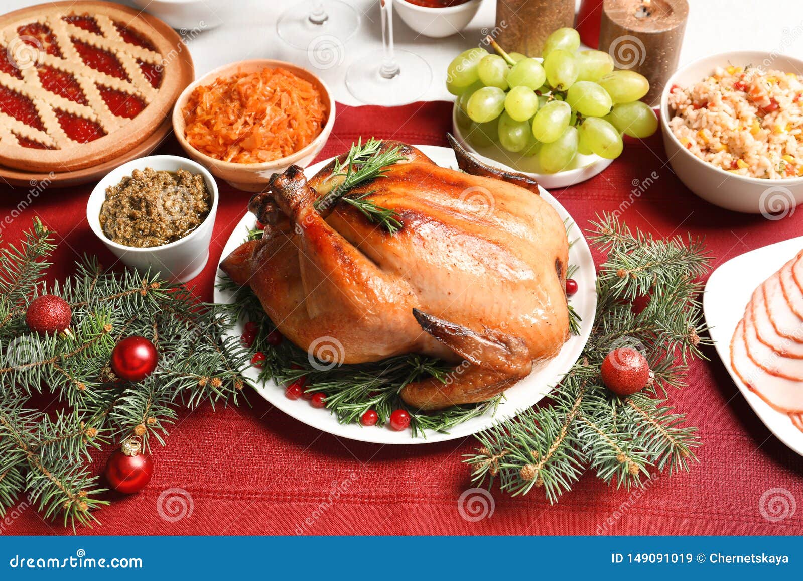 Traditional Festive Dinner with Delicious Roasted Turkey Stock Image ...