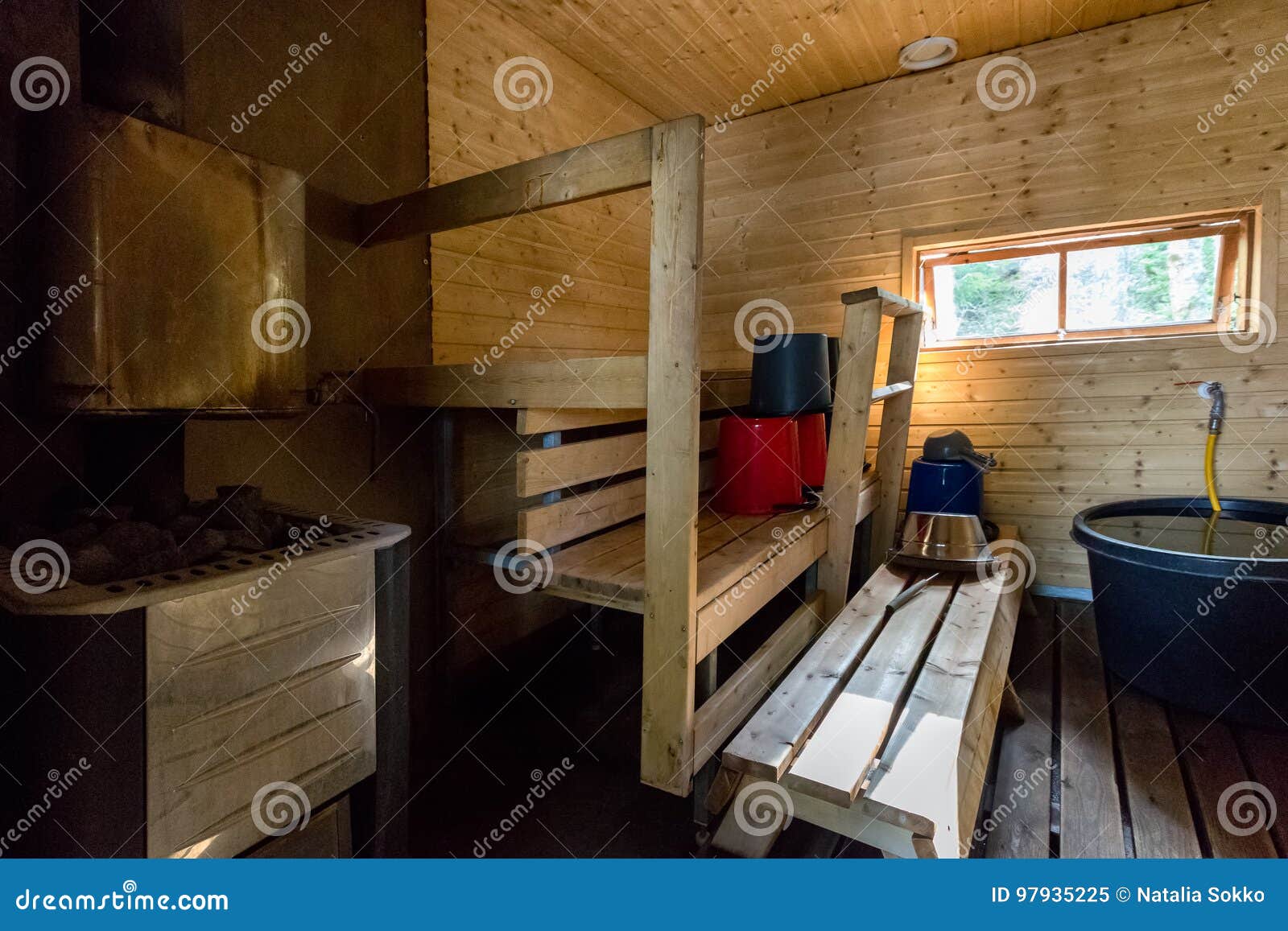 traditional finnish rustic sauna, indoor