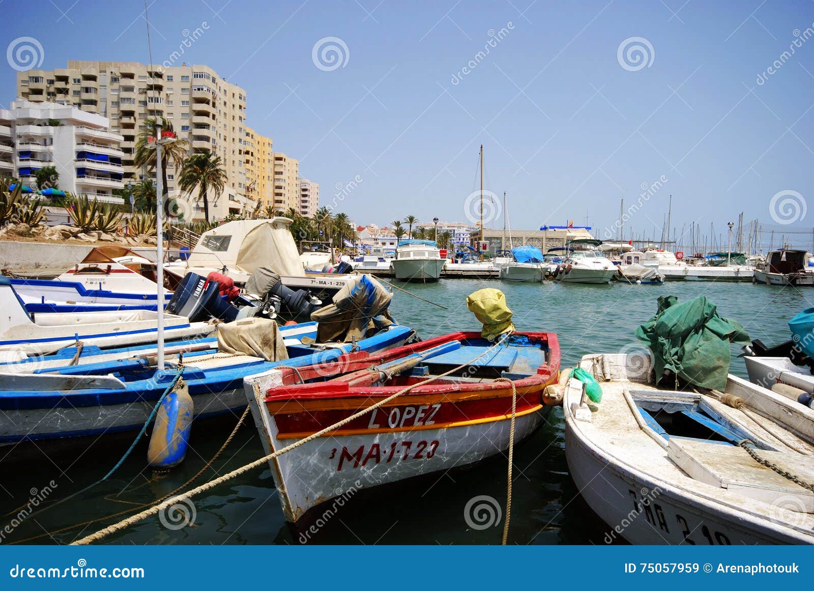 Fishing Boats In A Harbour And A Blue Sky Editorial Photo ...