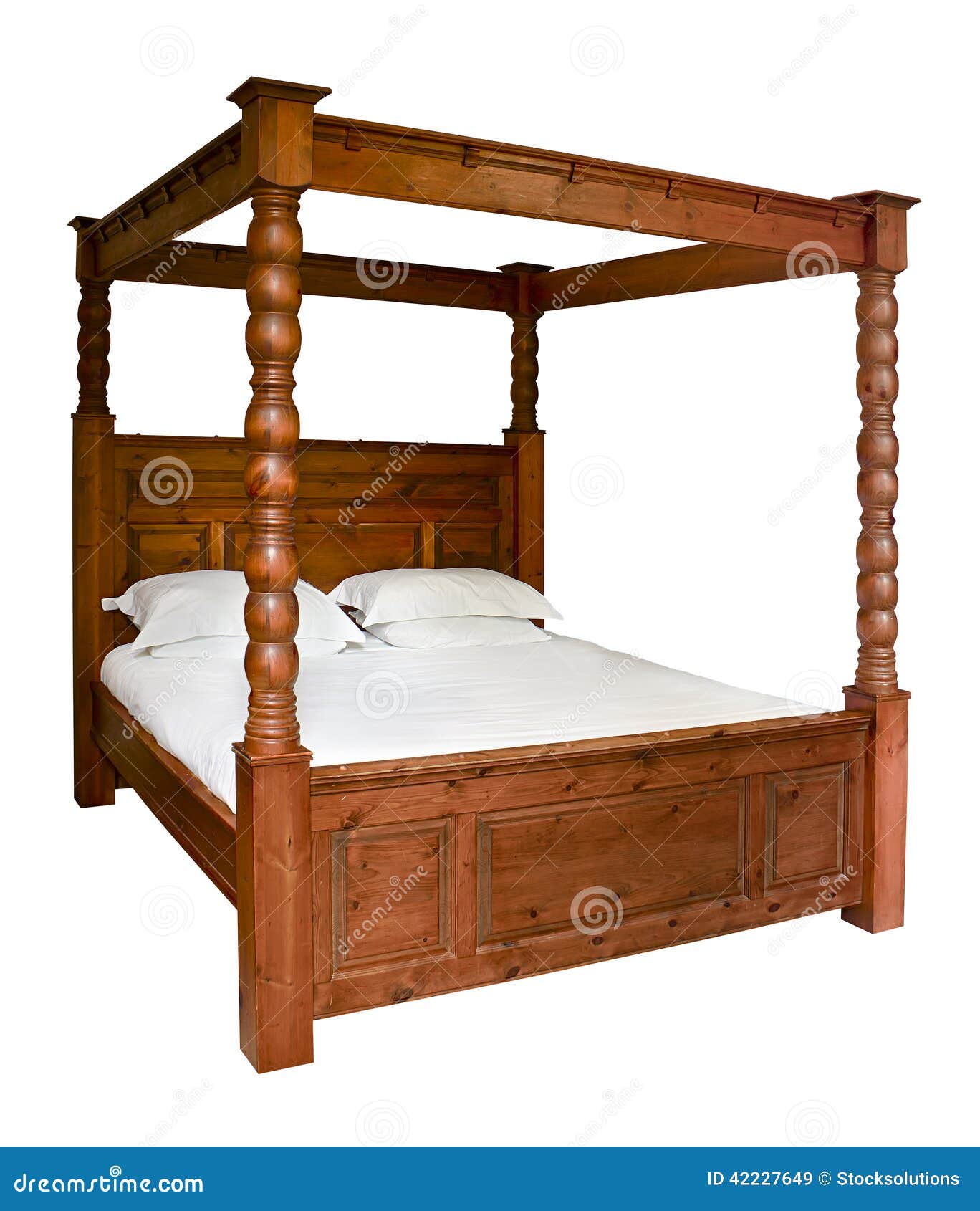 traditional four poster bed wooden isolated against white background 42227649