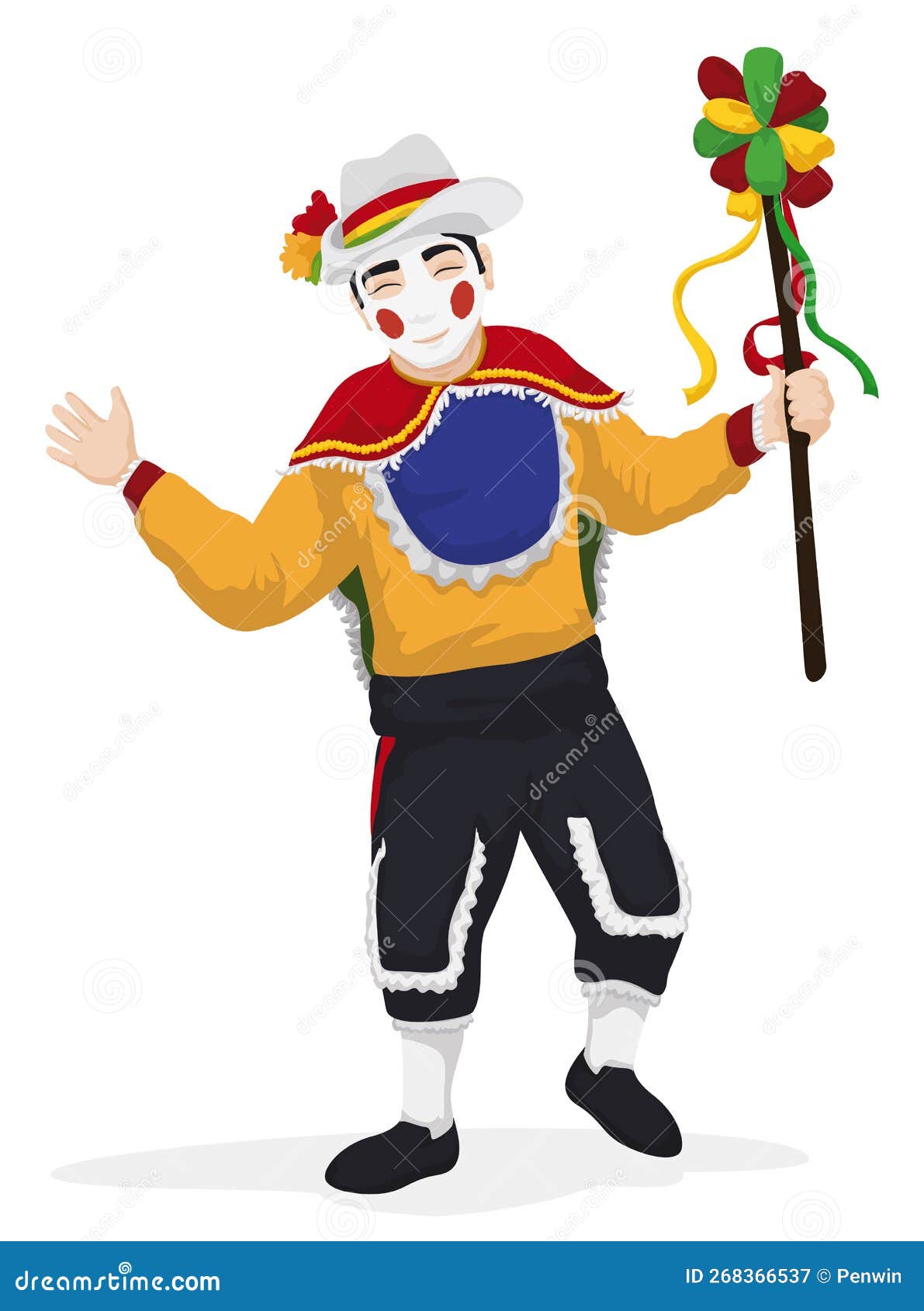 traditional garabato character with wand ready for the barranquilla`s carnival,  