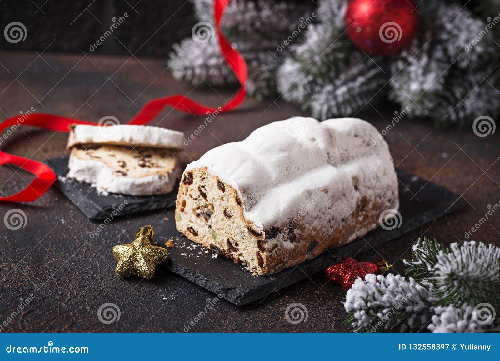 Traditional German Christmas Cake Stollen Stock Image - Image of rustic