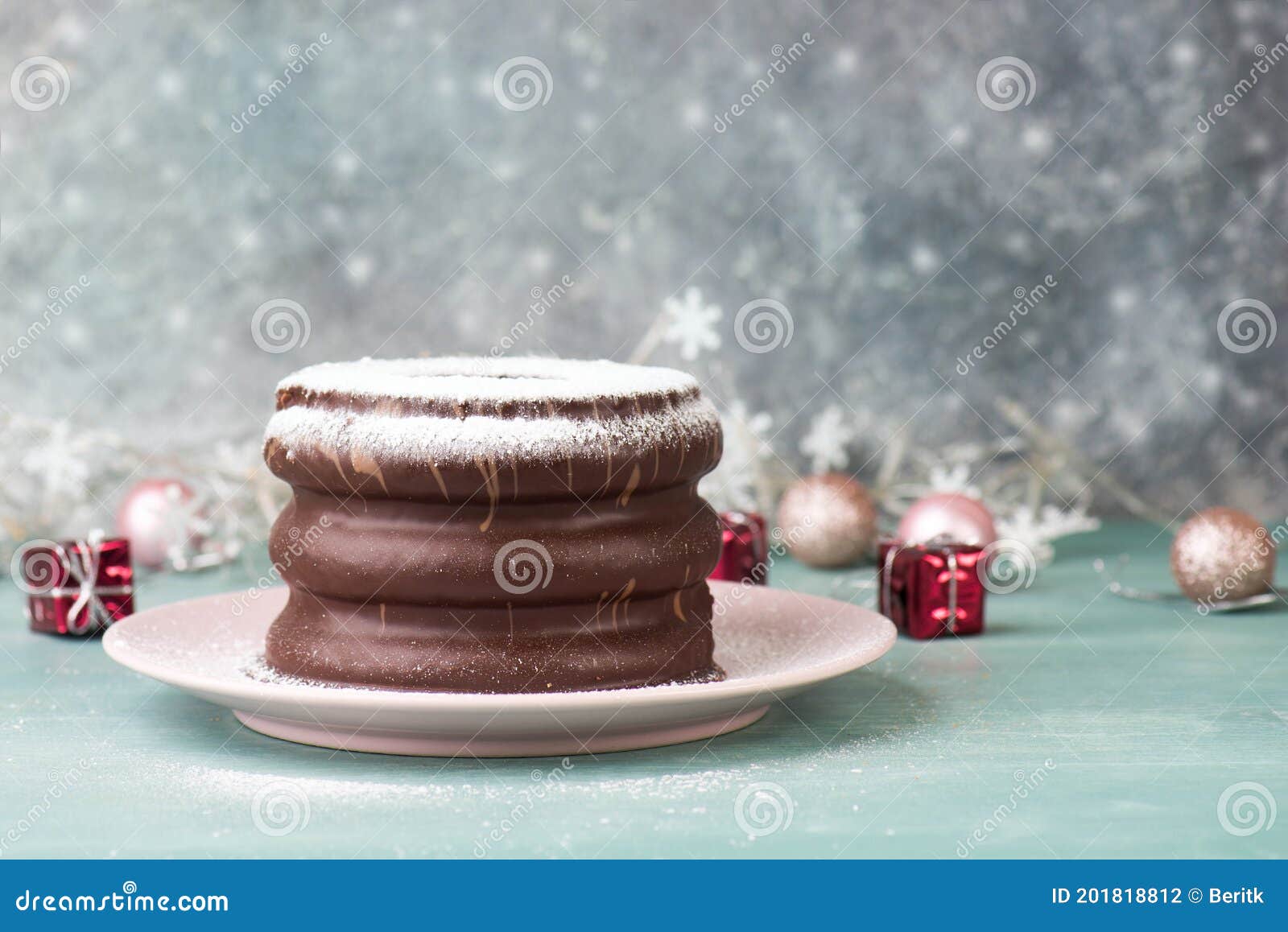 Traditional German Christmas Chocolate Cake Called Baumkuchen, Winter