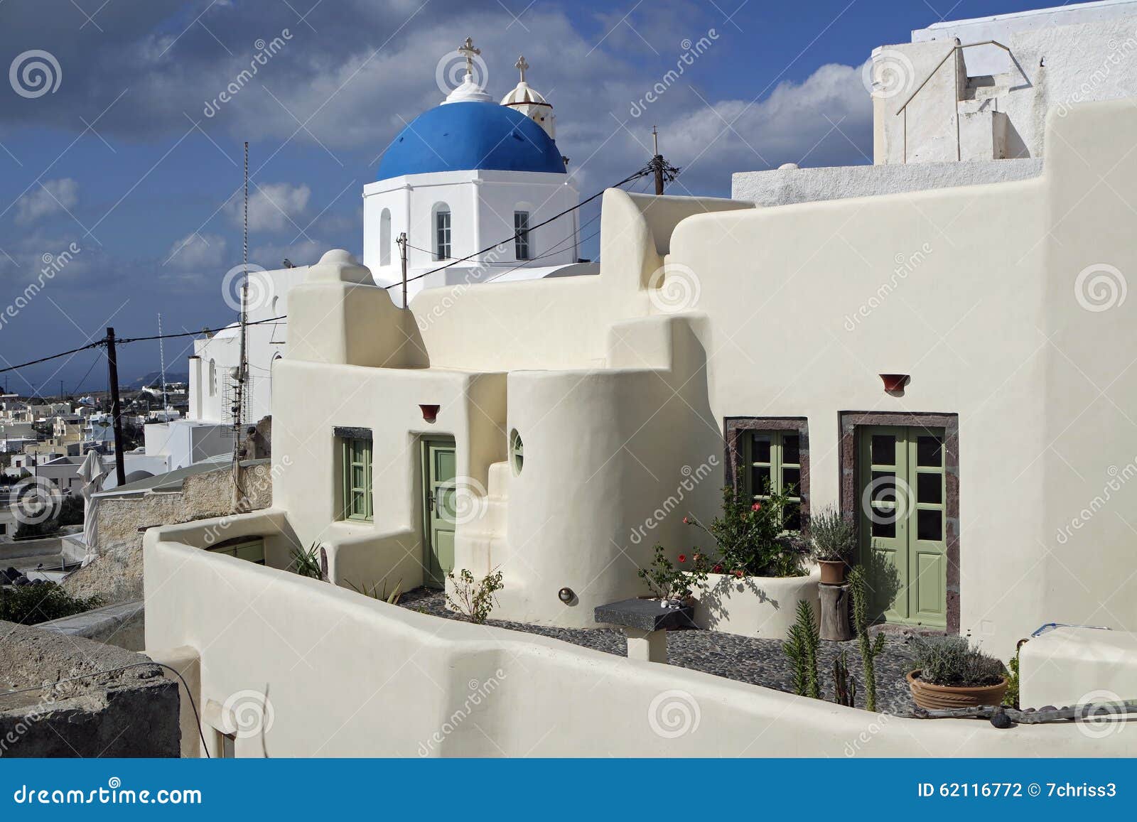 traditional greece church in exo gonia on santorini