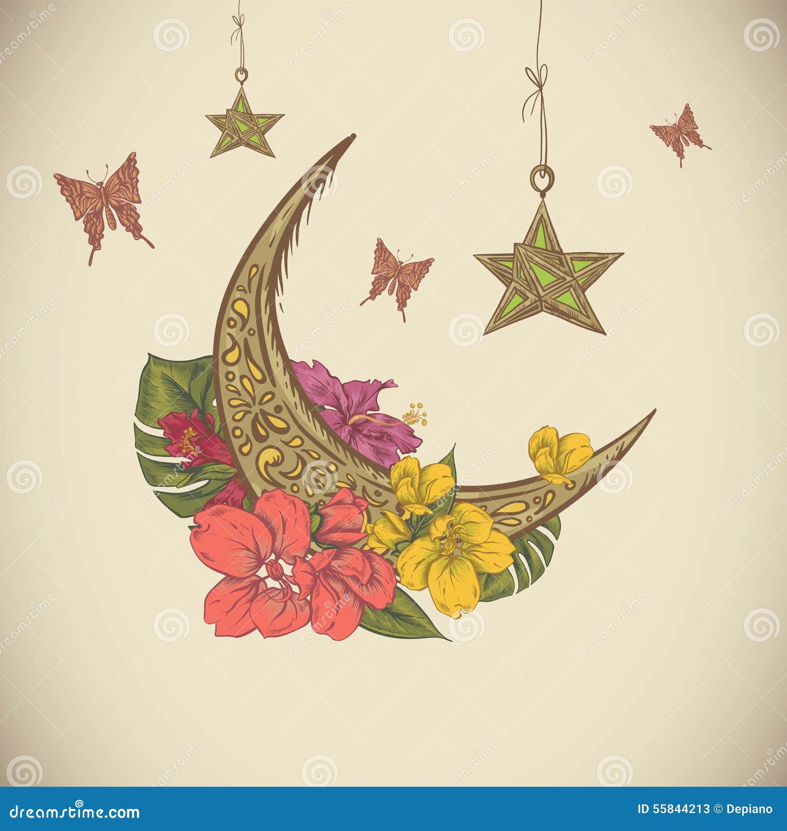 Traditional Greeting Card With Arabic Lantern Stock Vector 