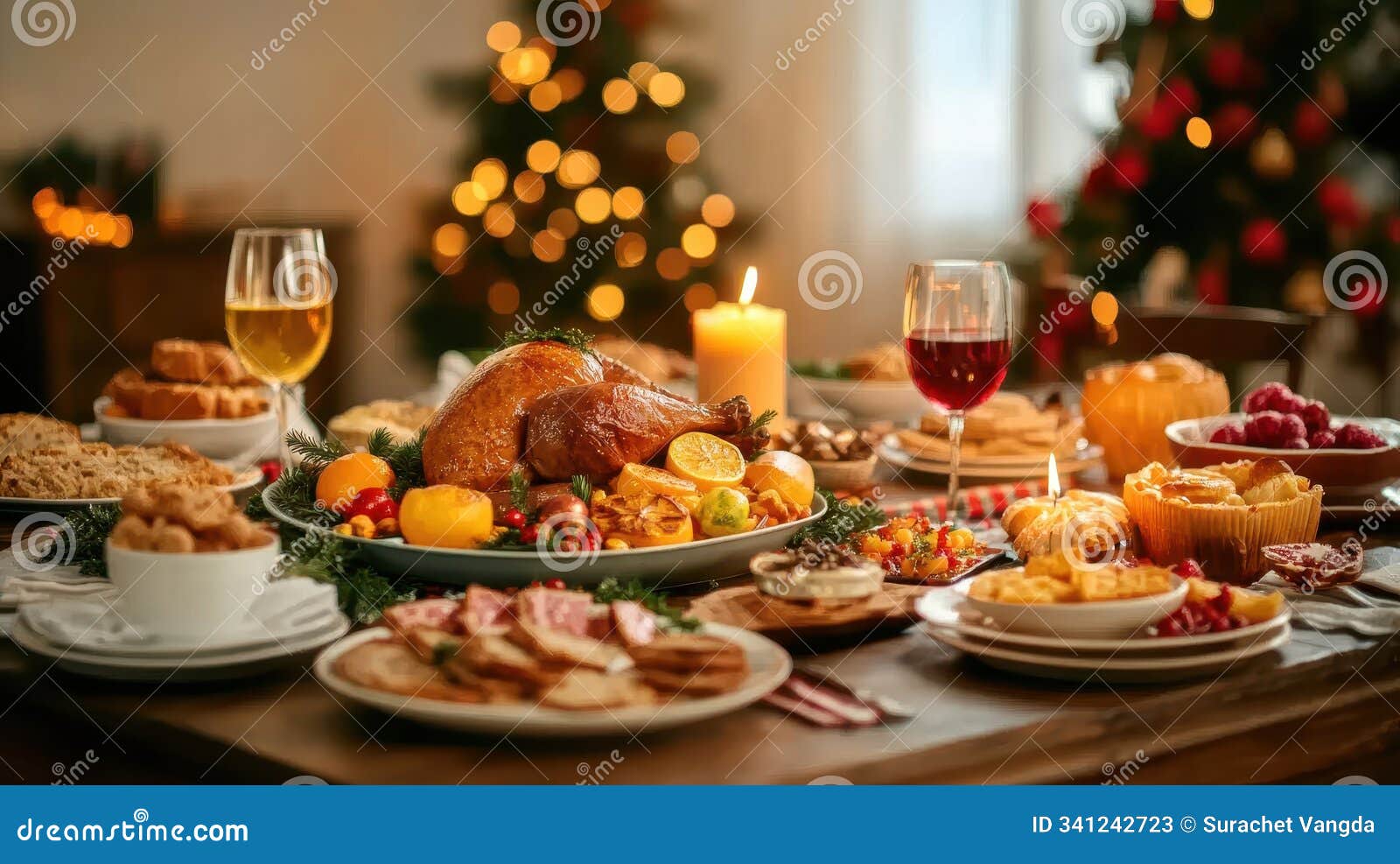 traditional holiday feast with comfort food display