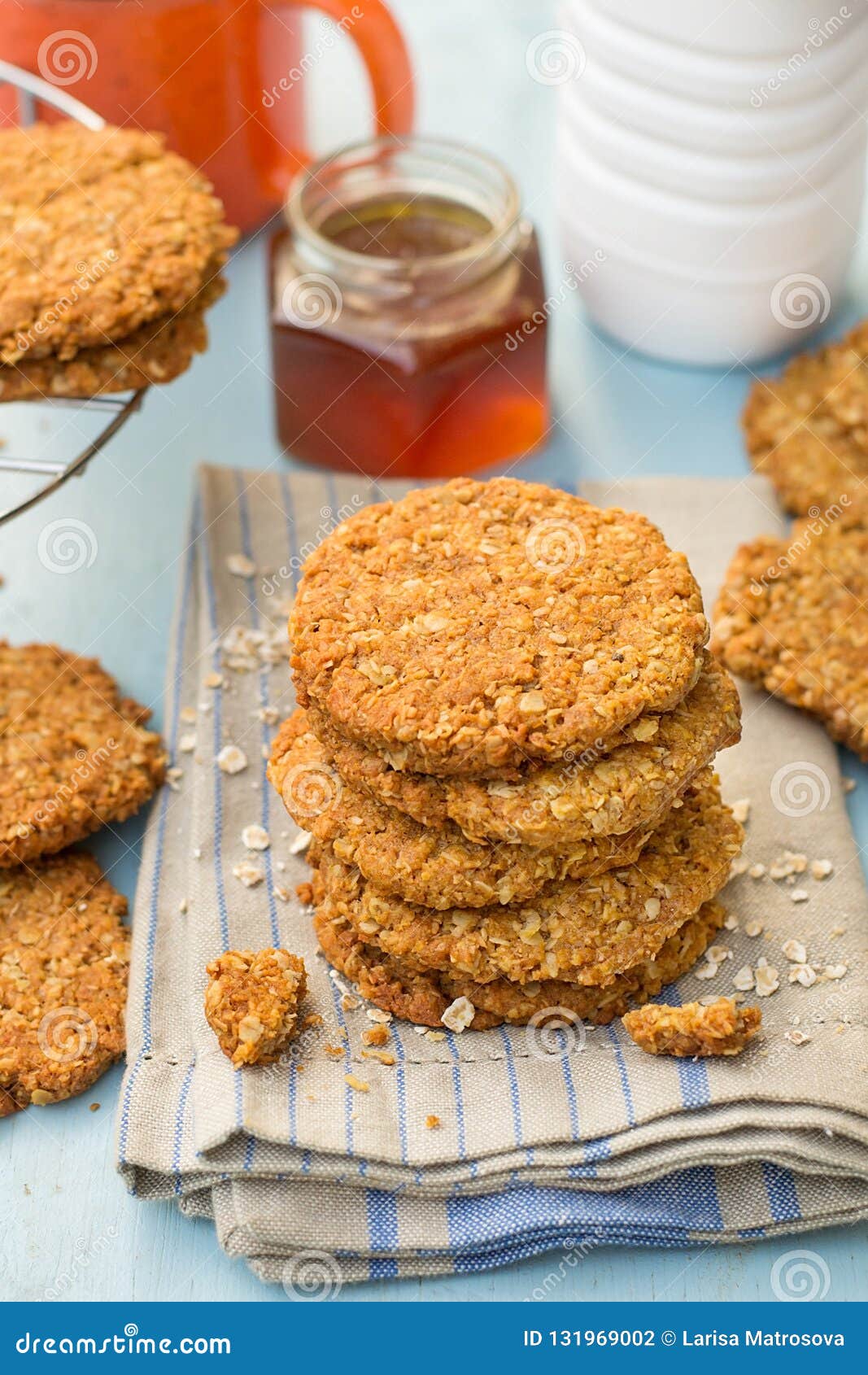 Traditional homemade Anzac biscuits with rolled oats and coconut