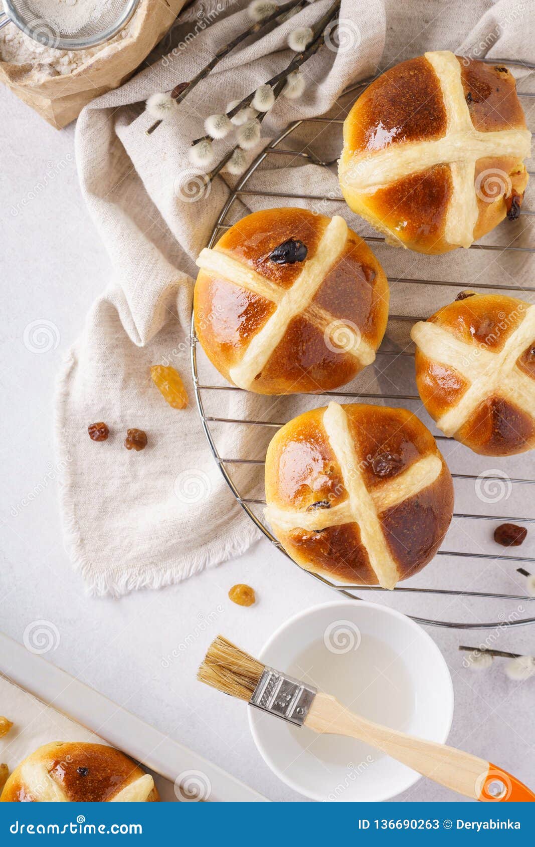 Traditional Hot Cross Buns and Ingredients for Easter Stock Image ...