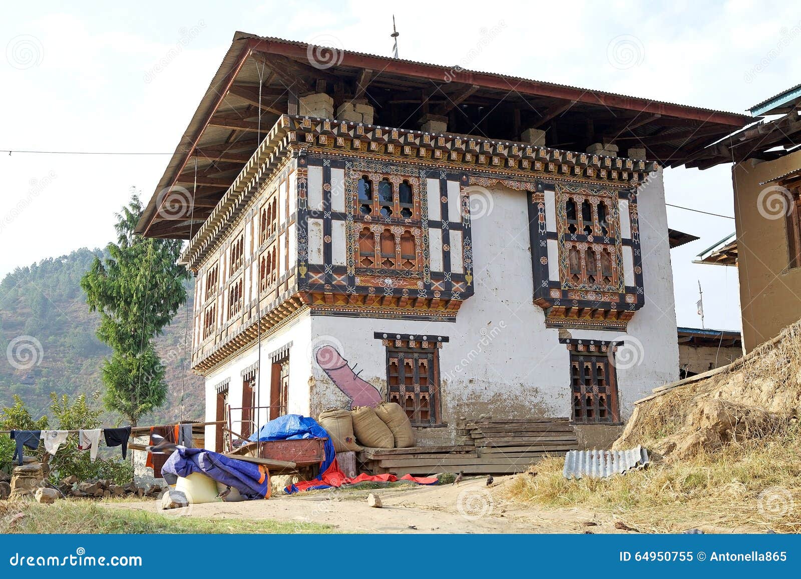  Traditional House Sopsokha Bhutan Editorial Image 