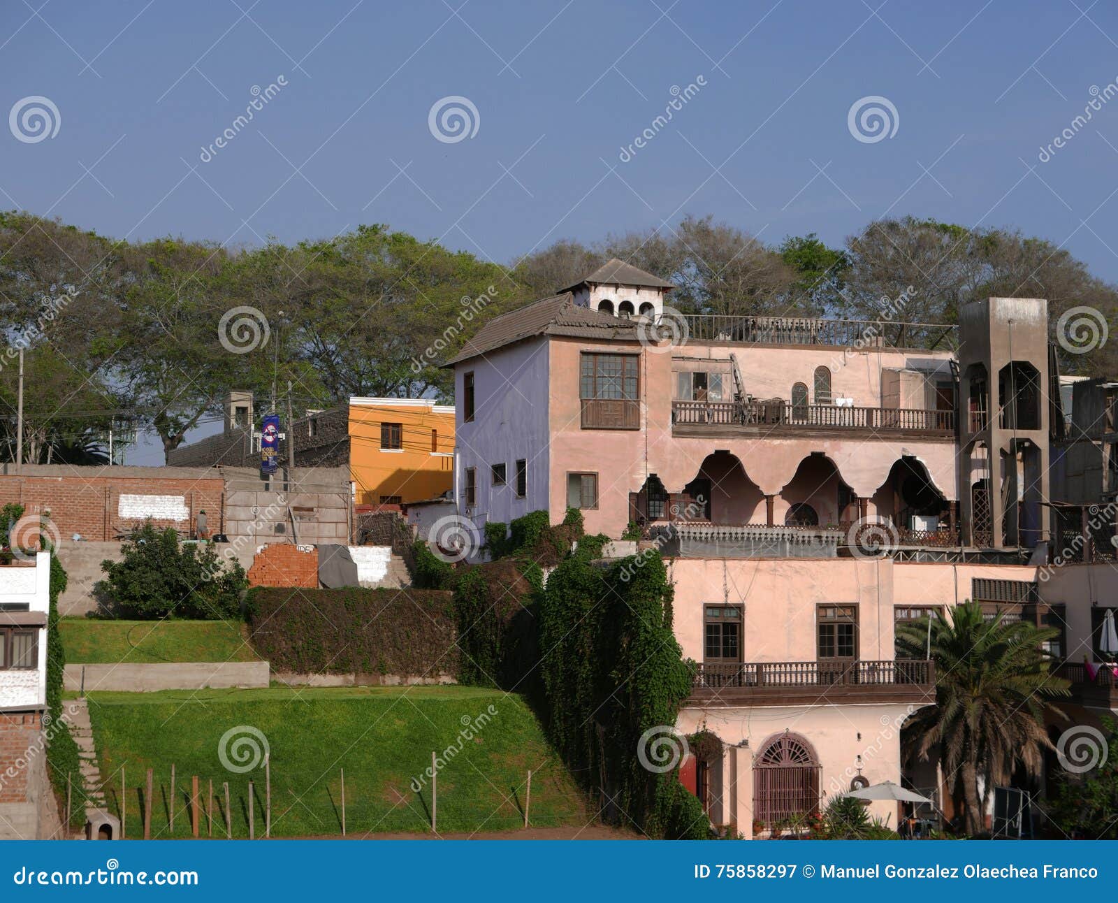 traditional houses in barranco district of lima, peru