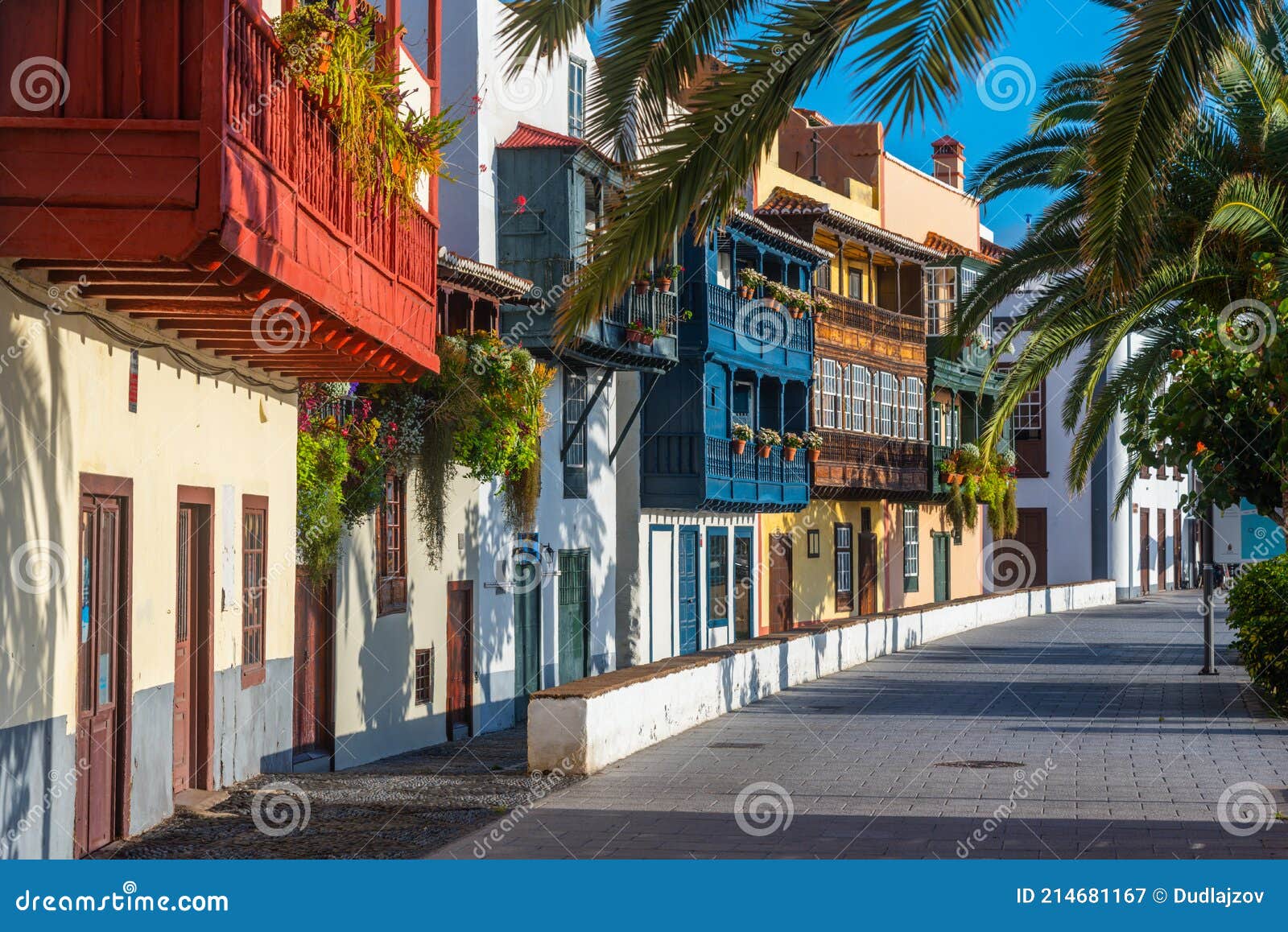 traditional houses with wooden balconies at santa cruz de la palma, canary islands, spain
