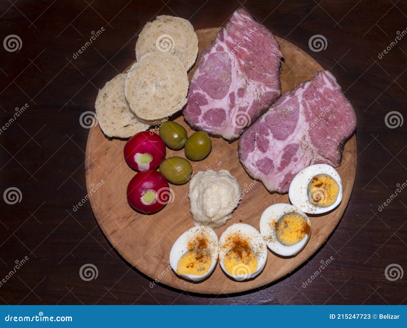 Traditional Hungarian Easter Meal from Boiled Ham and Eggs Stock Image