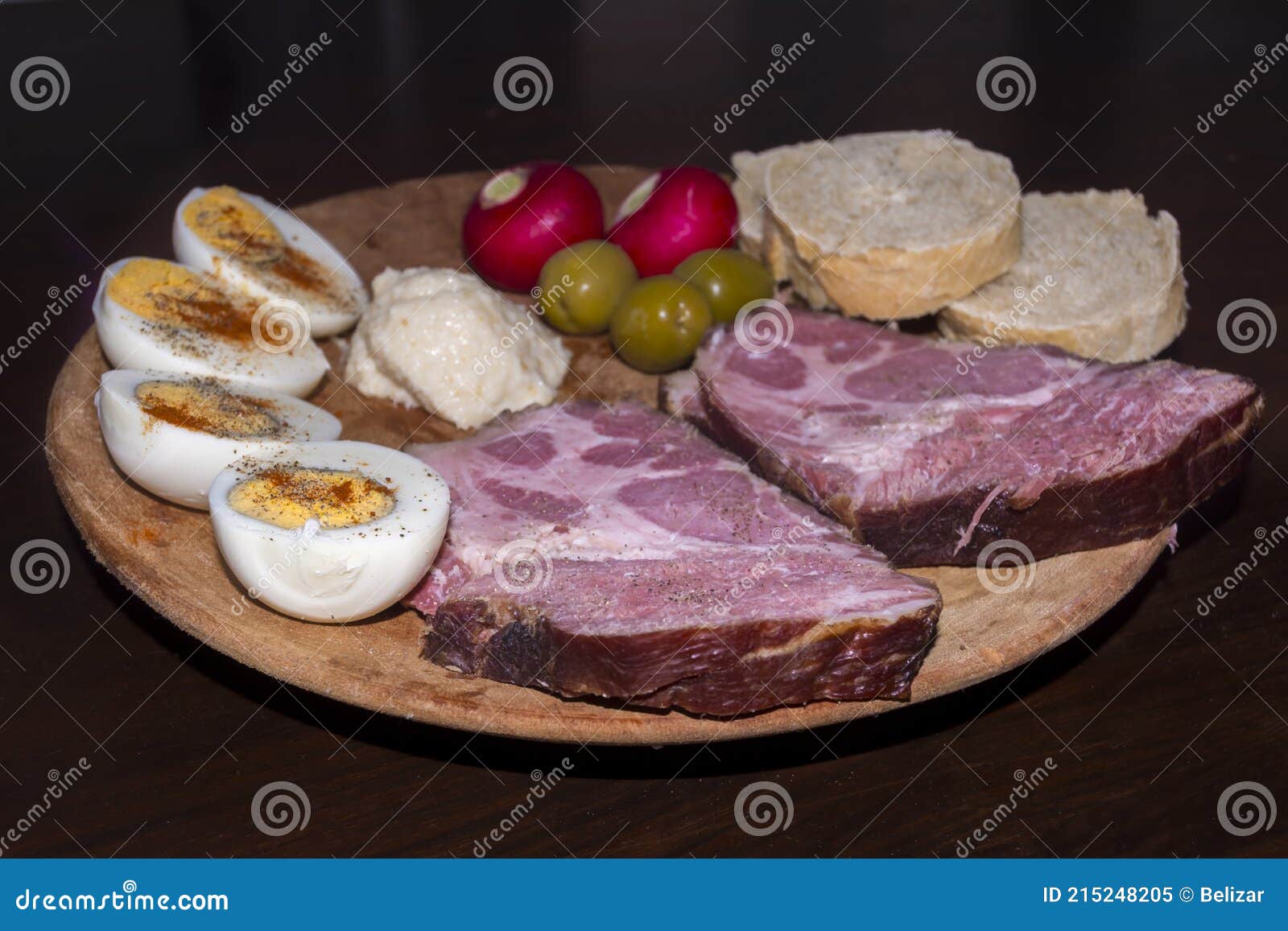 Traditional Hungarian Easter Meal from Boiled Ham and Eggs Stock Image