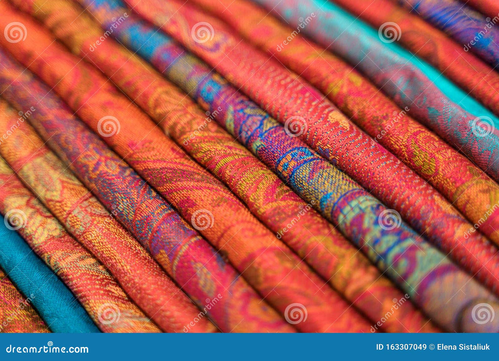 Traditional Indian Fabric Store. Colorful Traditional Indian Hindi