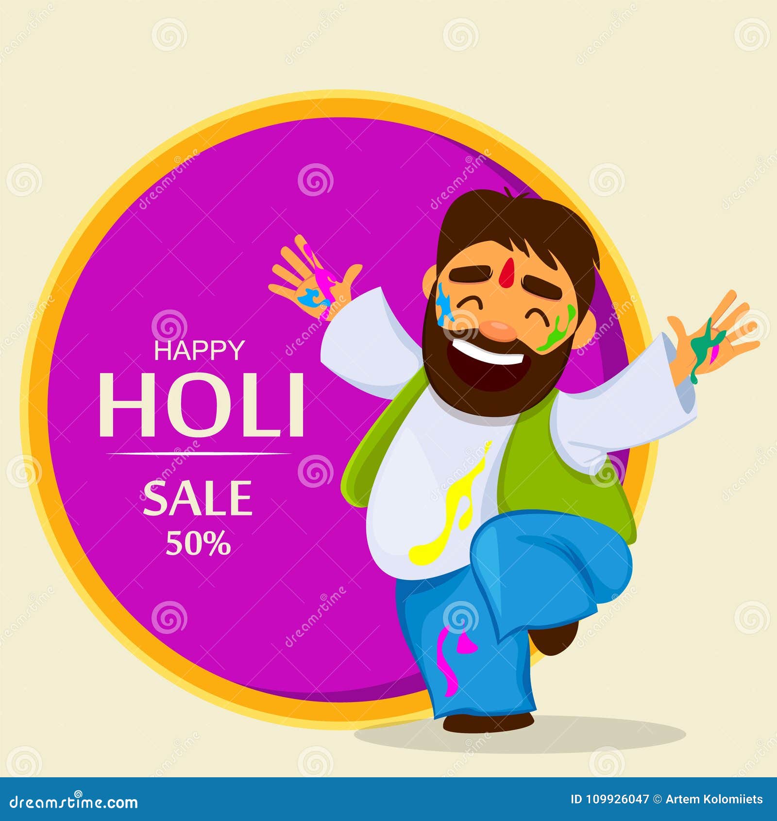 Traditional Indian Festival Holi. Funny Dancing Man in Paint Stock Vector -  Illustration of background, dharma: 109926047