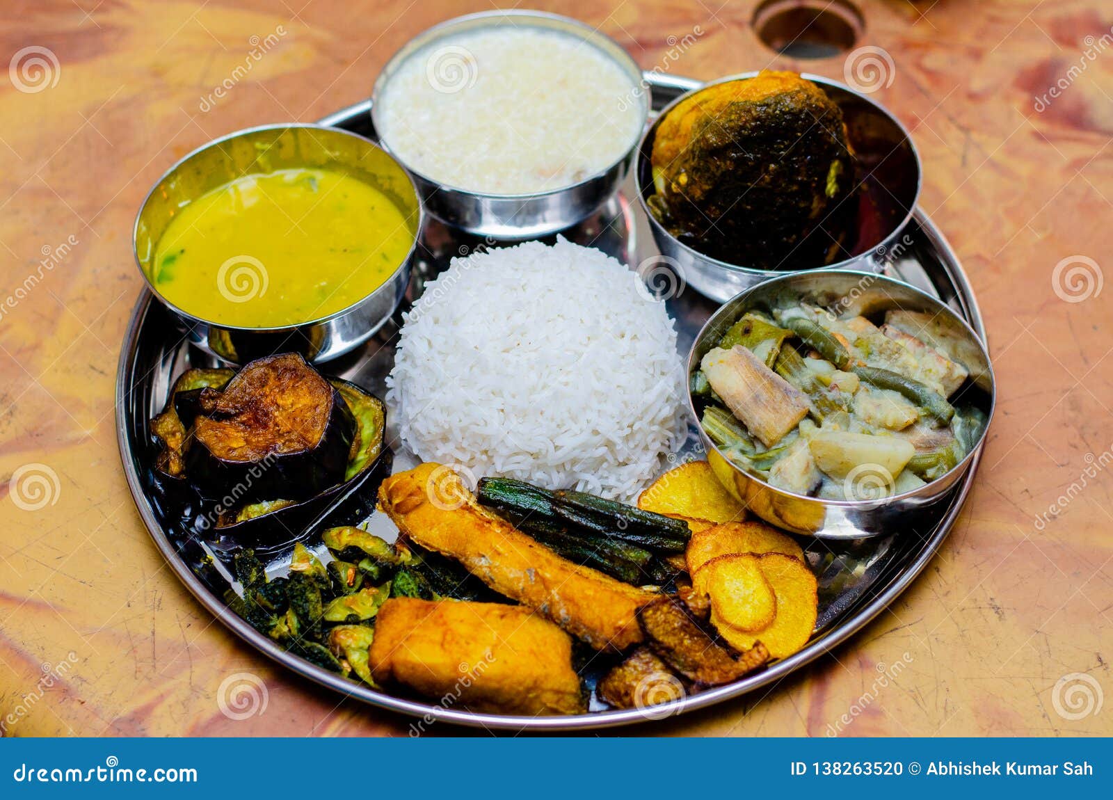 Traditional Indian Food , Bengali Food Thali , Rice , Dal , Fish, and