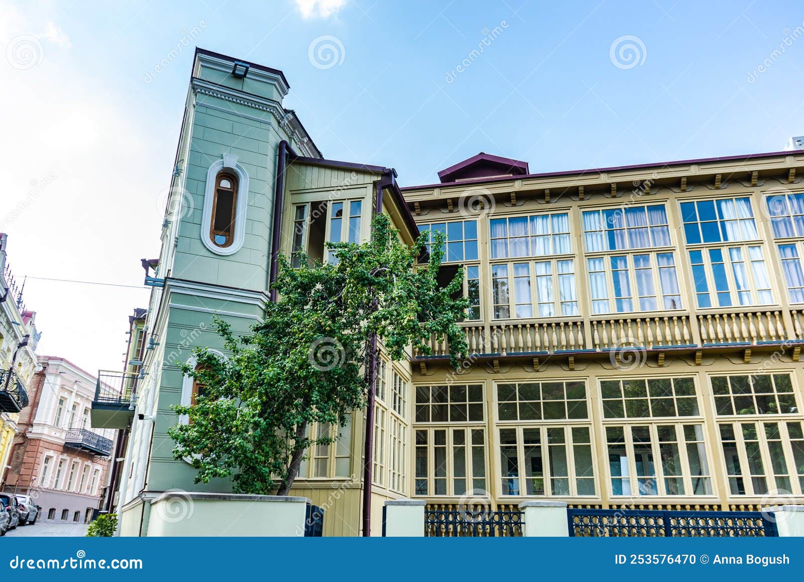 traditional inner yard with carving wooden baclonies