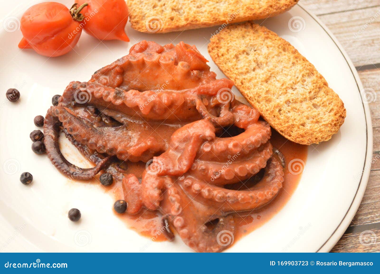 traditional italian dish octopus luciana with tomato