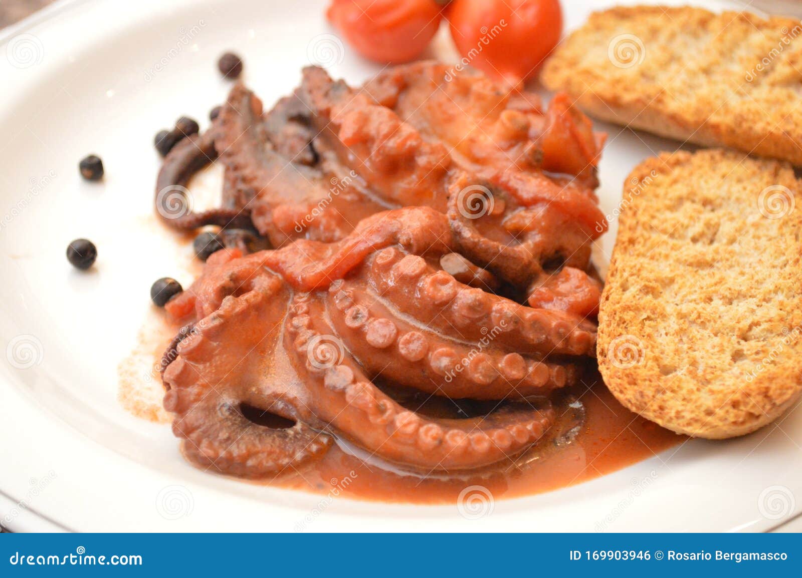 traditional italian dish octopus luciana with tomato