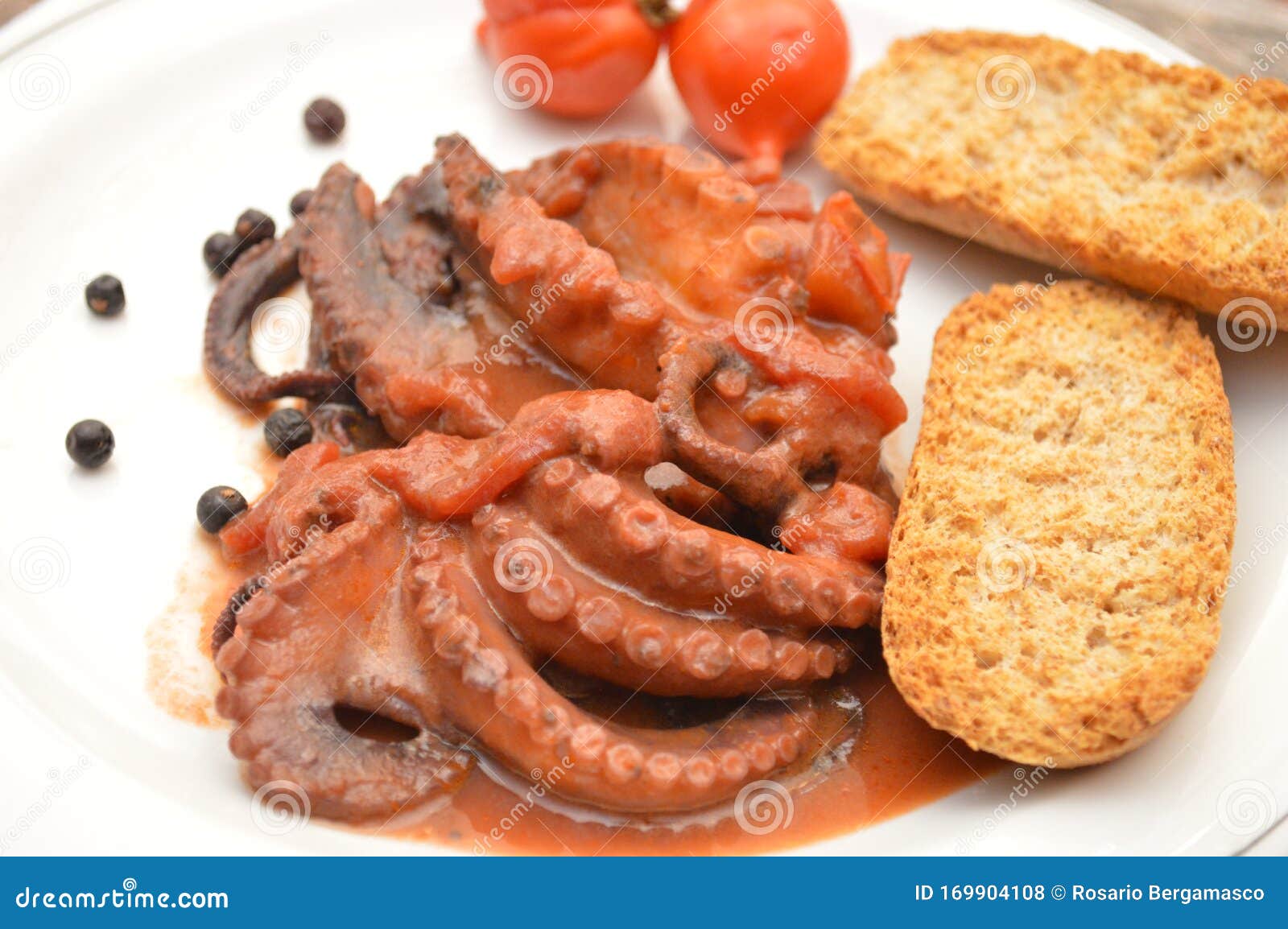 traditional italian dish octopus luciana with tomato