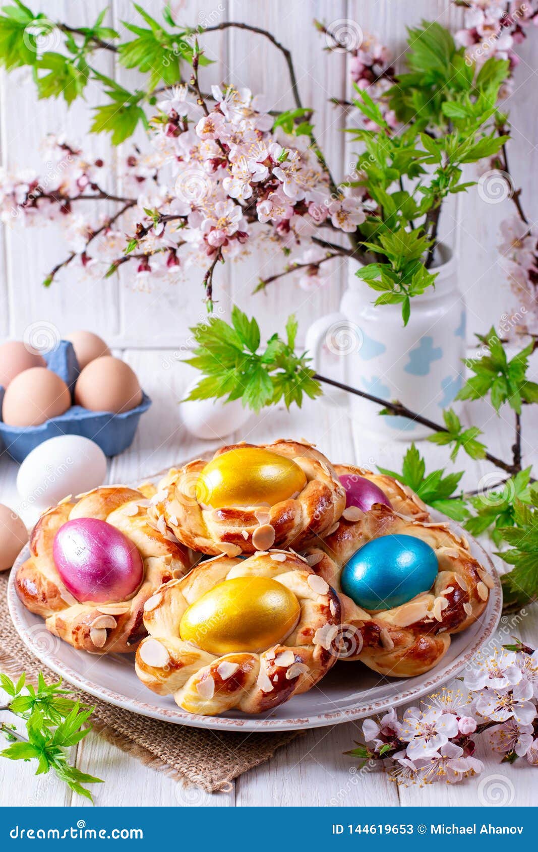 Traditional Italian Easter Bread Rings, Decorated with Colorful Eggs ...