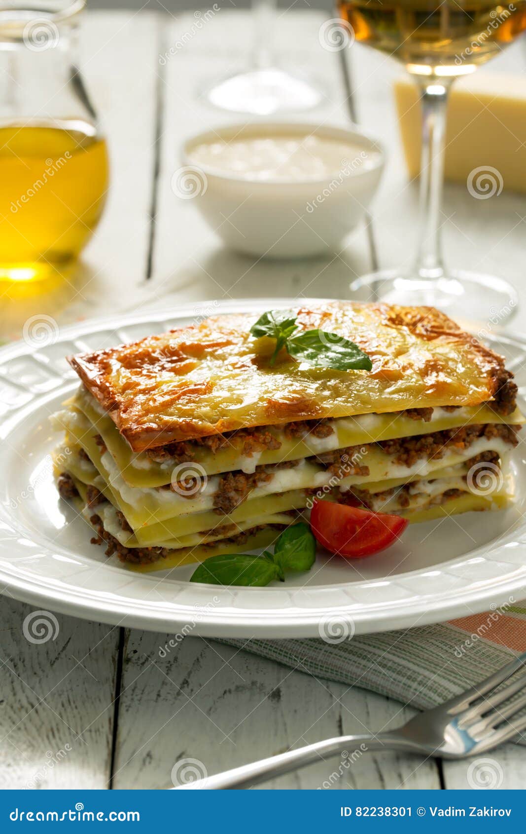 Traditional Italian Lasagna Made with Minced Beef. Side View Stock ...