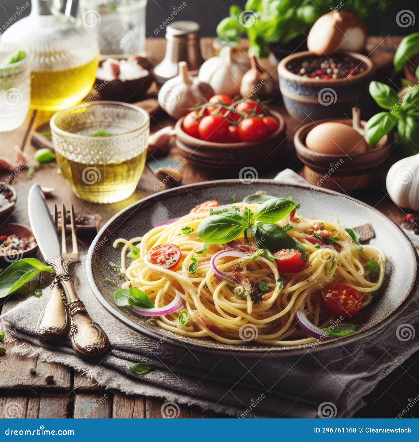 Traditional Italian Spaghetti Aglio E Olio Stock Illustration