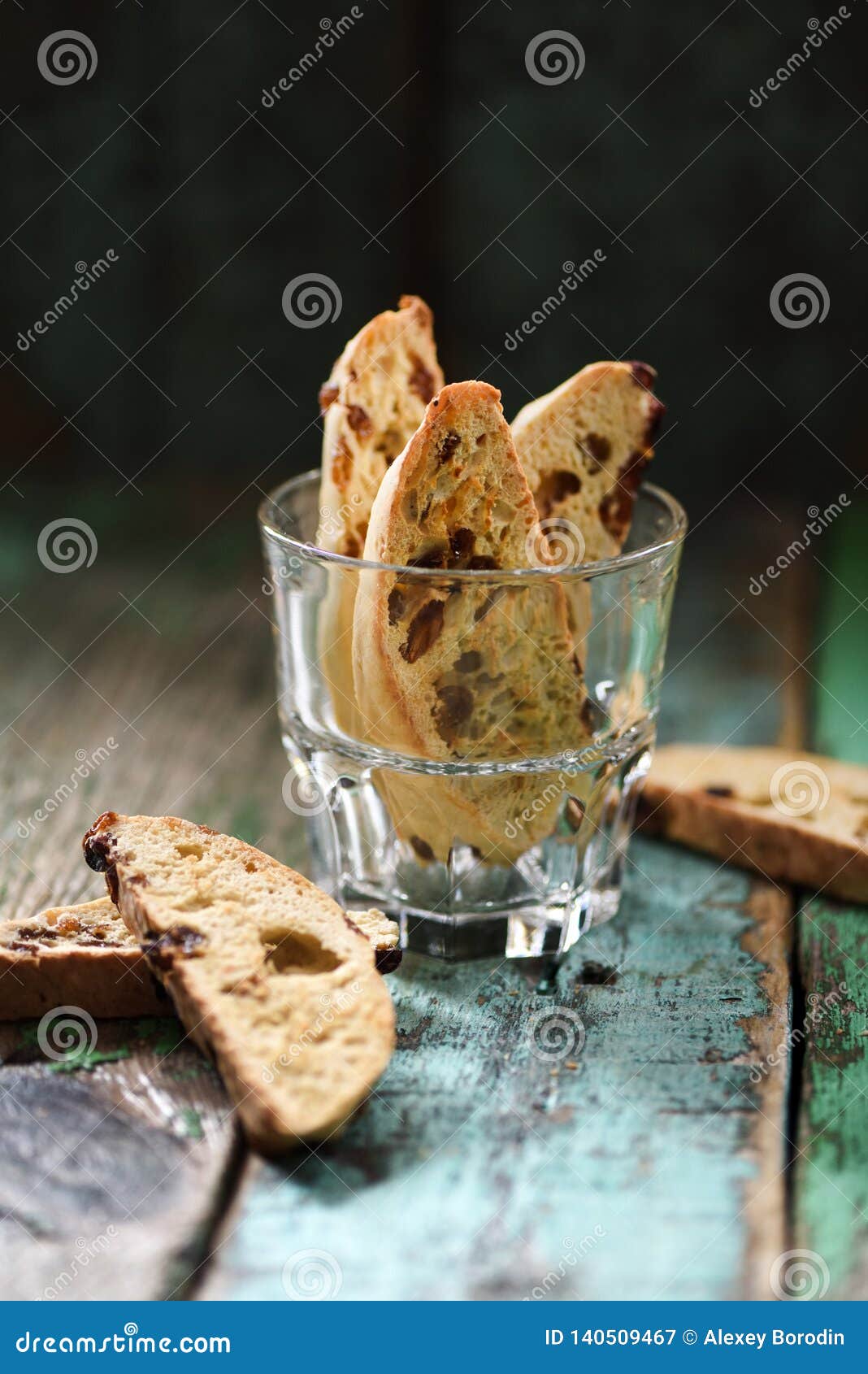 Traditional Italian Sweets Biscotti or Cantucci in Glass on Old Shabby ...