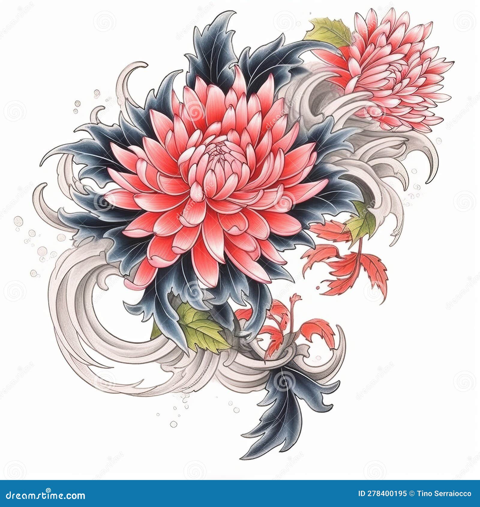 A Traditional Japanese Chrysanthemum Tattoo Flash Design Stock ...