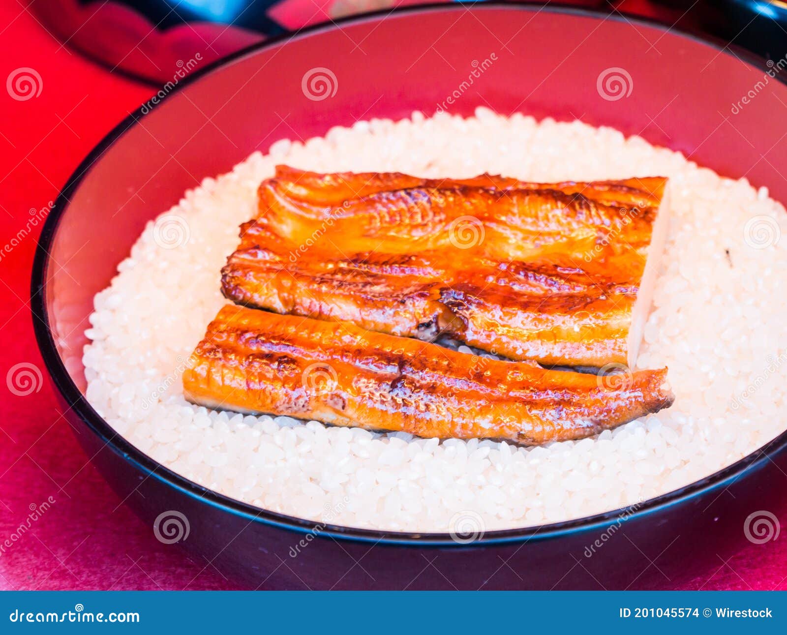 Traditional Japanese Dish with Rice and Fish Stock Photo - Image of