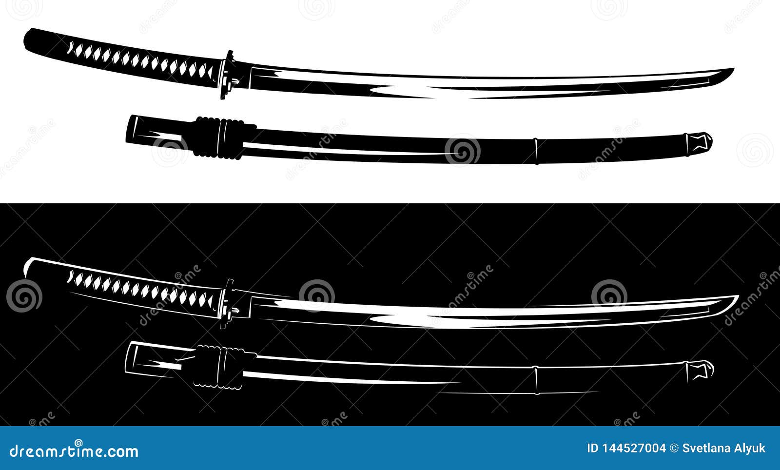 black and white samurai katana sword  