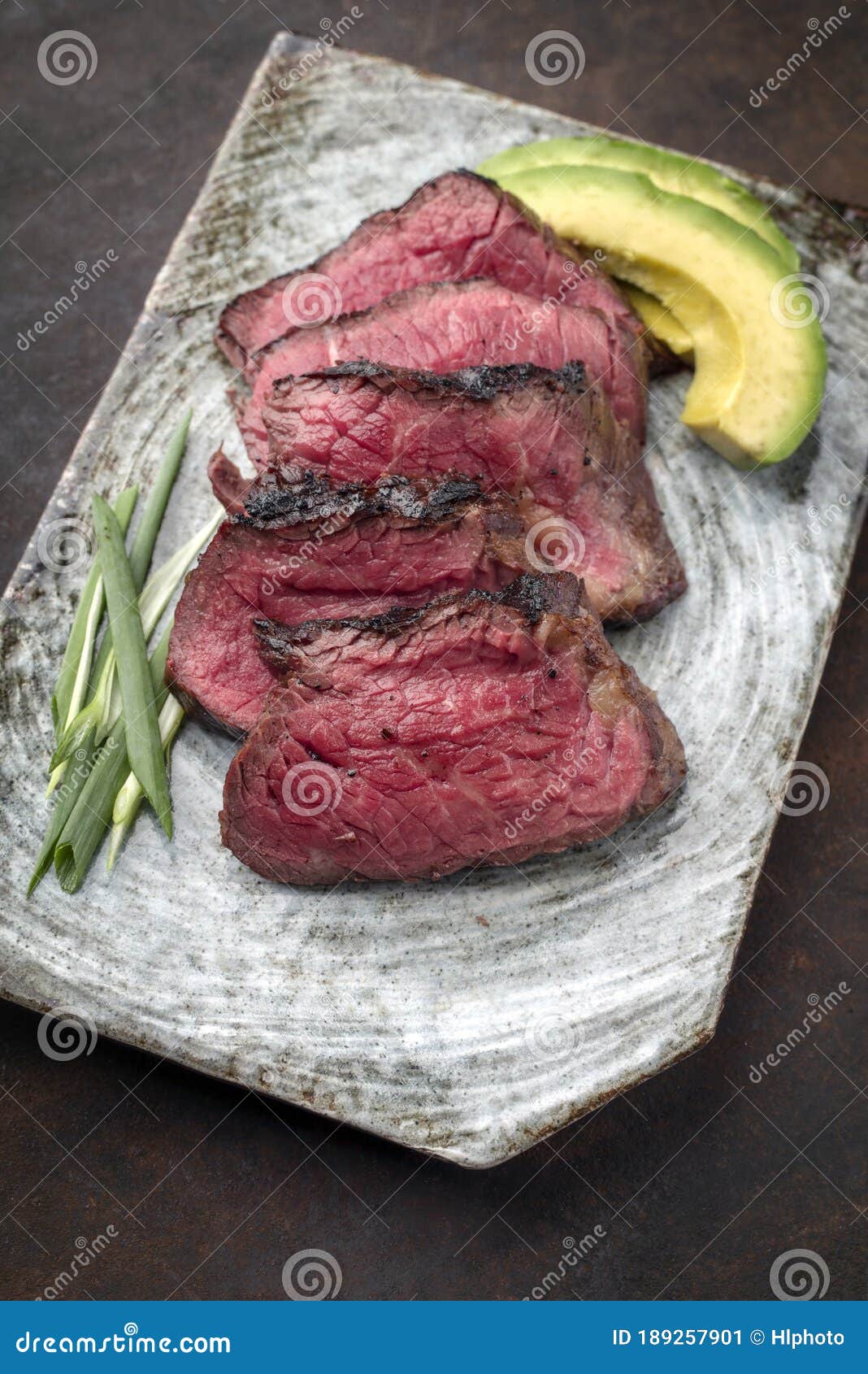 Traditional Japanese Kobe Beef Steak Filet with Avocado on a Design ...