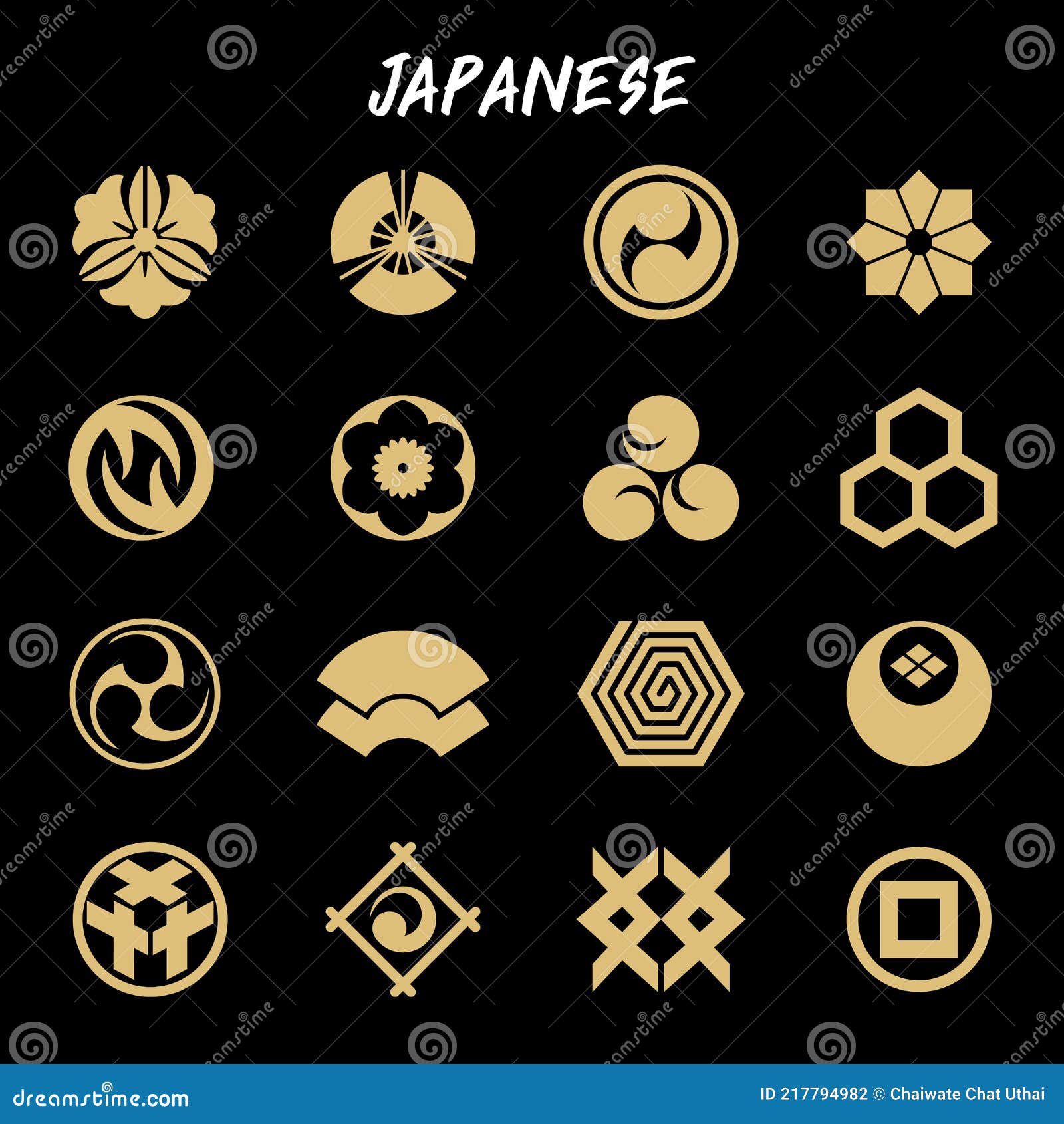 Traditional Japanese Symbols and Patterns Stock Vector Illustration