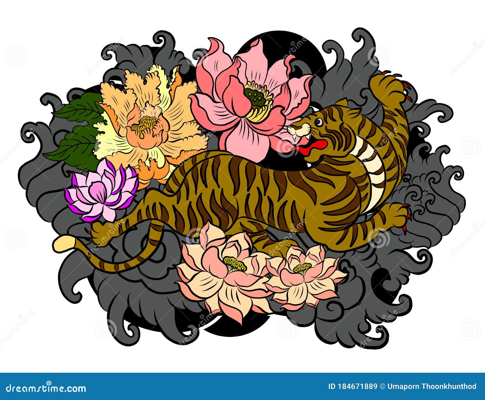 Traditional Japanese Tiger Tattoo.Tiger Sticker Tattoo Design Stock ...