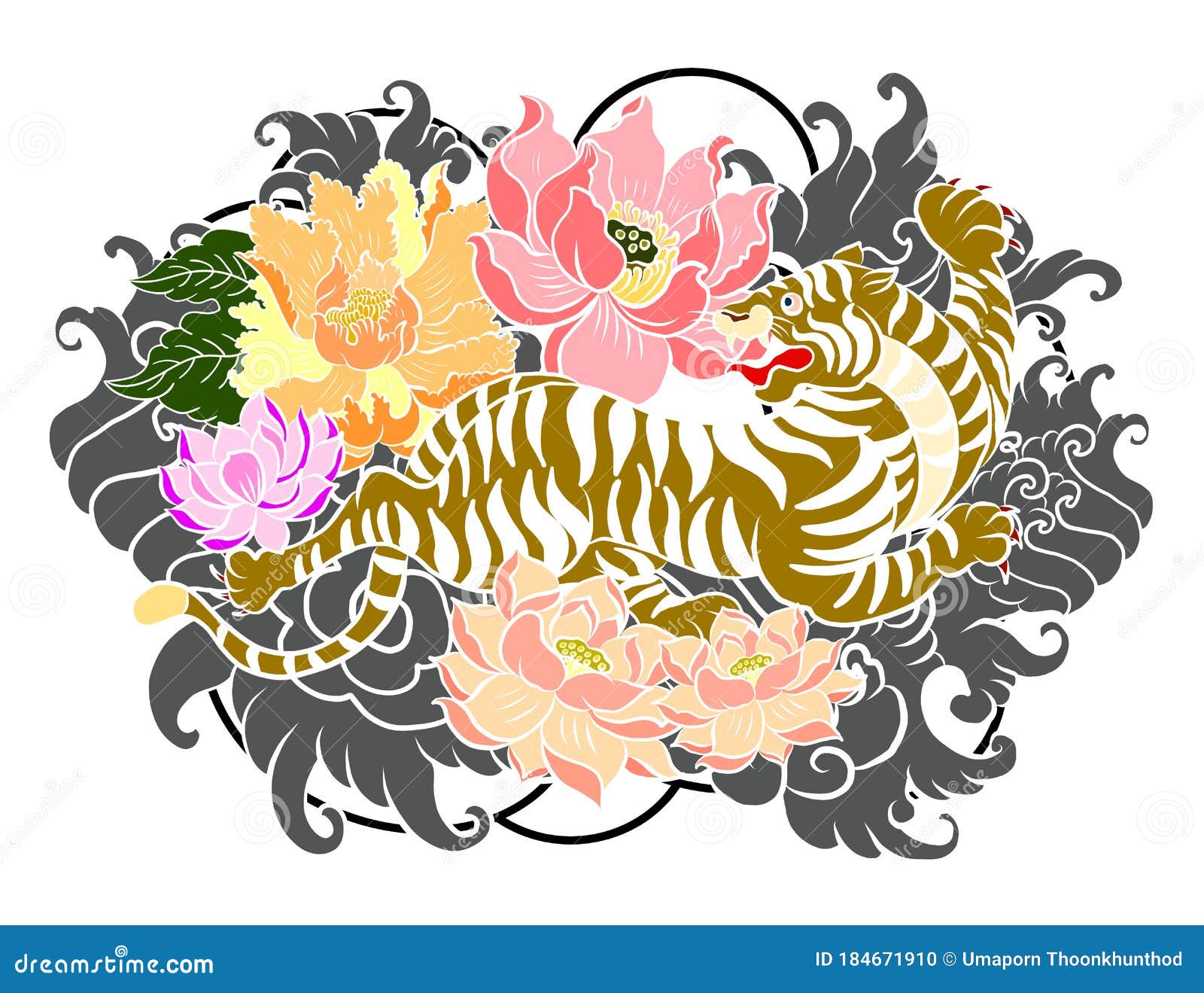 Traditional Japanese Tiger Tattoo.Tiger Sticker Tattoo Design Stock ...