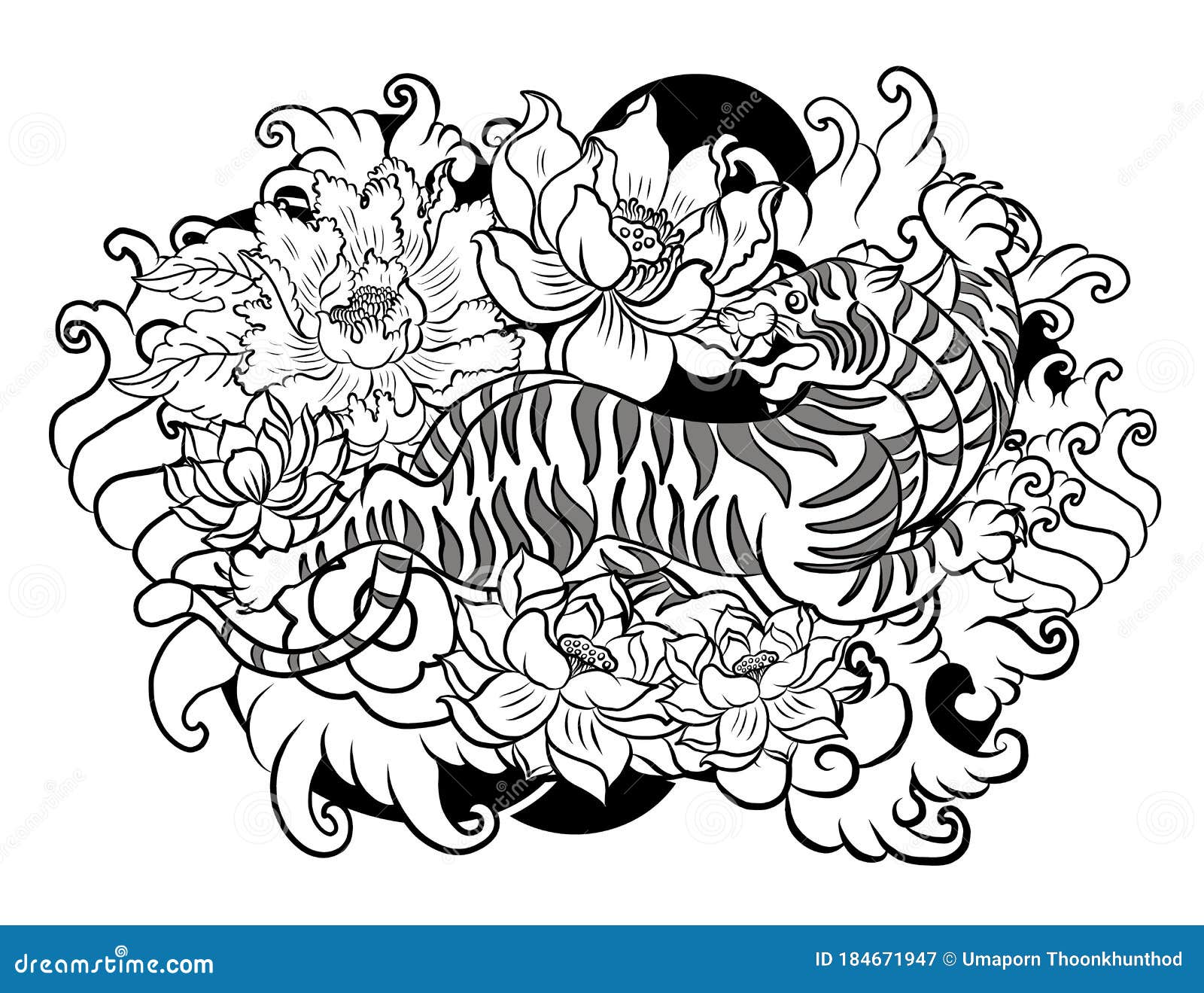 Traditional Japanese Tiger  Sticker Tattoo Design Stock Vector  - Illustration of color, design: 184671947