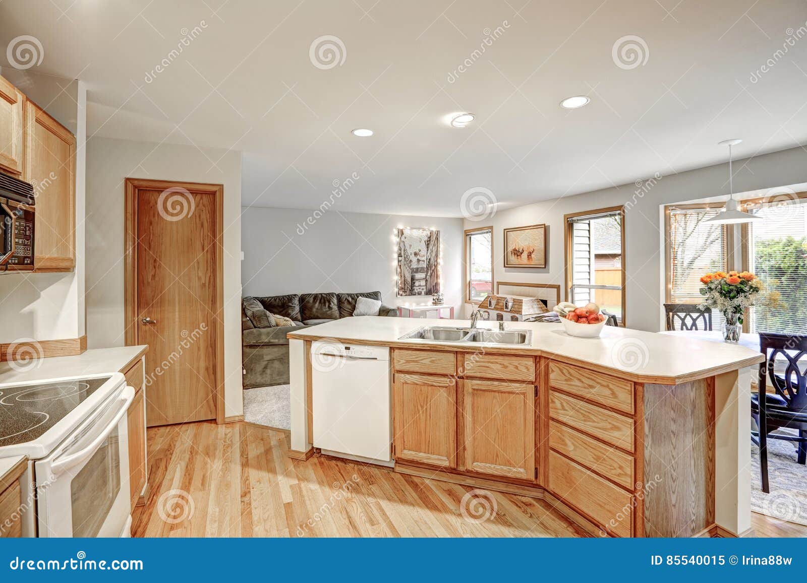 Traditional Kitchen Room Design In Neutrals Colors Stock Image