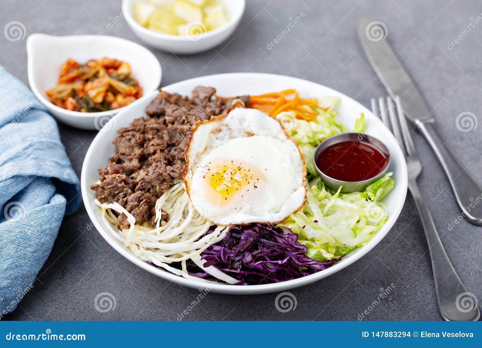 Traditional Korean Bibimbap Stock Photo Image of overhead, gochujang