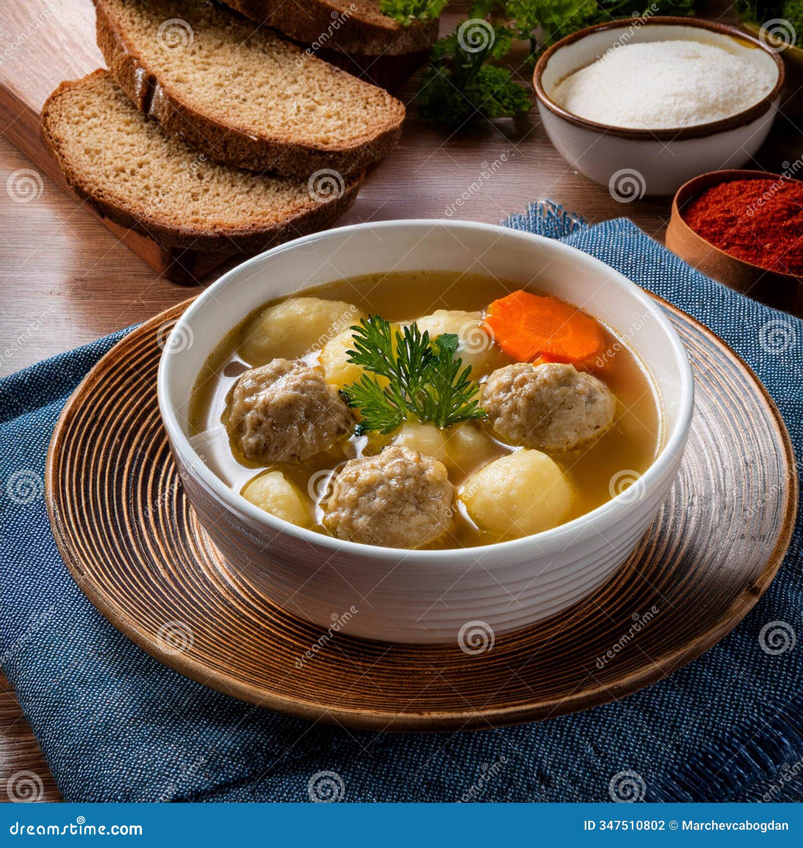 traditional leberknodelsuppe with hearty liver dumplings and broth. ai content generation.