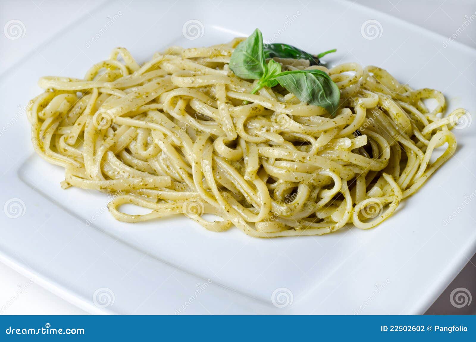 Traditional Linguini with Basil Pesto Stock Photo Image of pasta