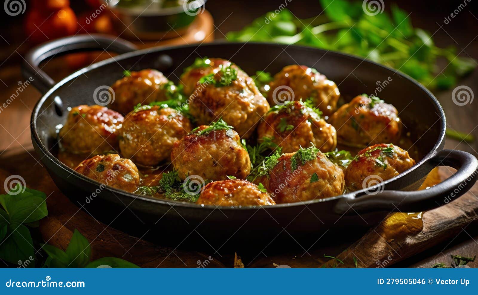 Traditional Meatballs in Frying Pan. Generative AI Stock Illustration