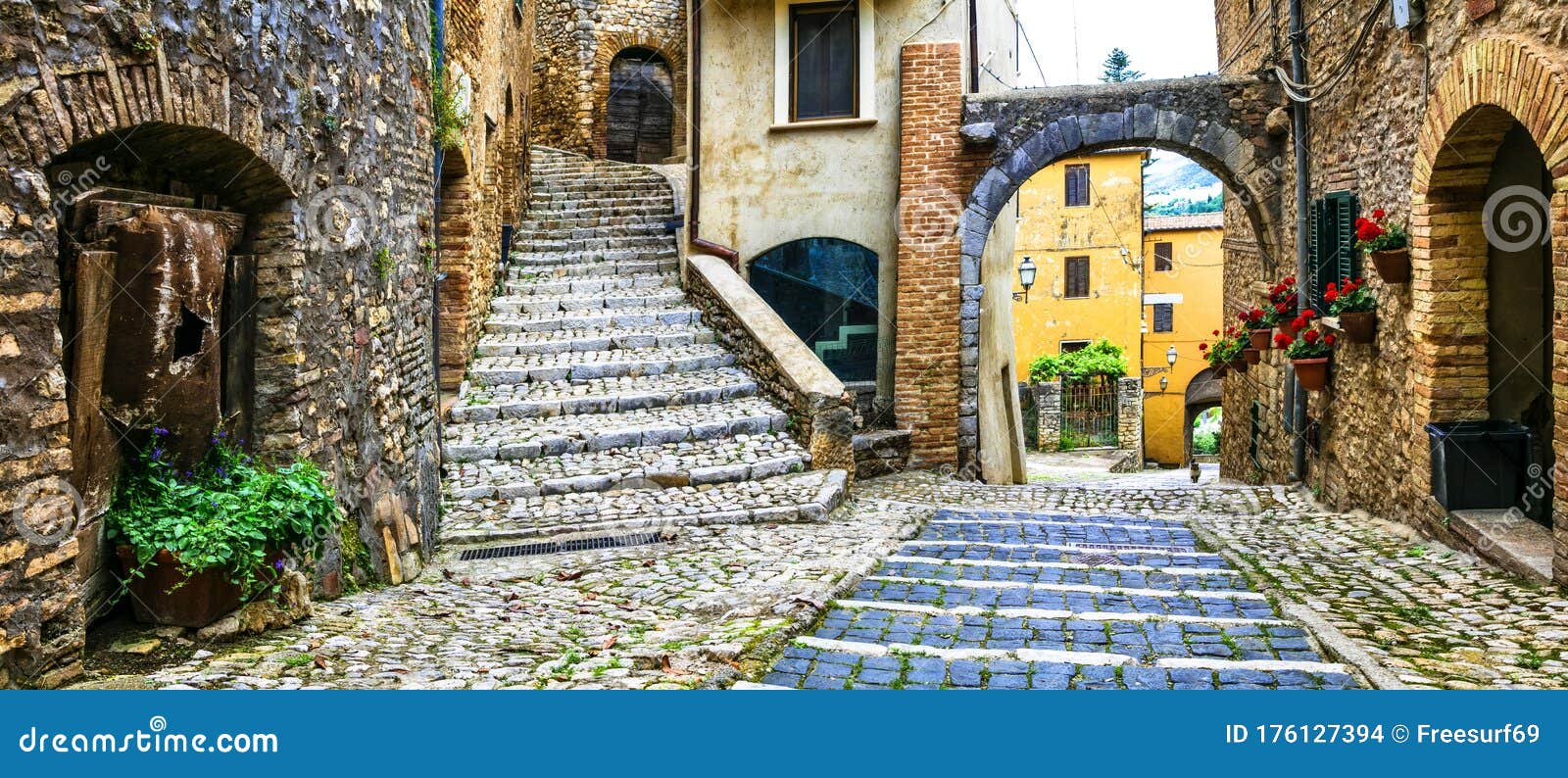 traditional medieval villages of italy - picturesque old floral streets of casperia, rieti province