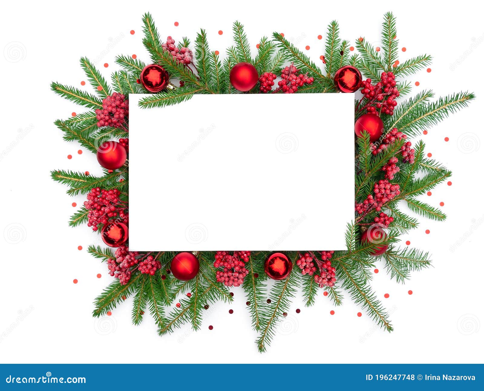 Traditional Merry Christmas Frame with Confetti for Mockup or Design  Template. Christmas Background with Christmas Wreath of Fir Stock Photo -  Image of green, decoration: 196247748