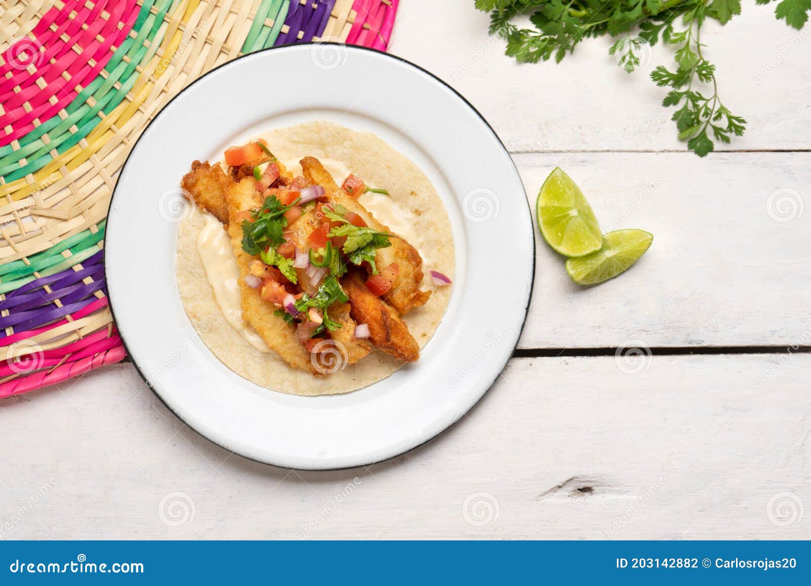 Mexican Breaded Fish Tacos Also Called Ensenada on White Background