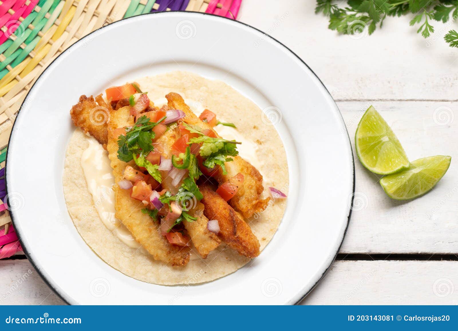 Mexican Breaded Fish Tacos Also Called Ensenada on White Background