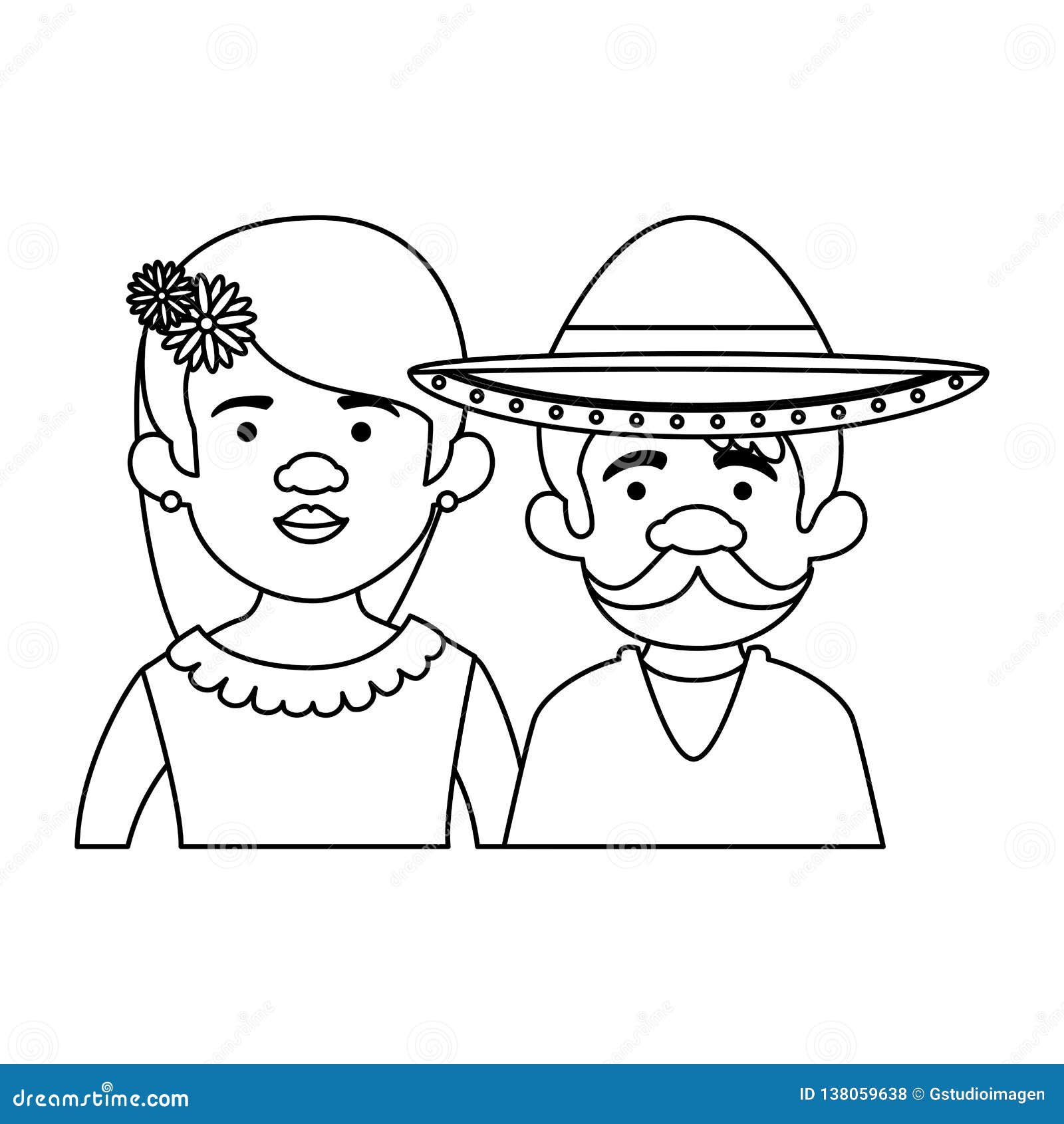 Traditional Mexican Couple Characters Stock Vector - Illustration of ...