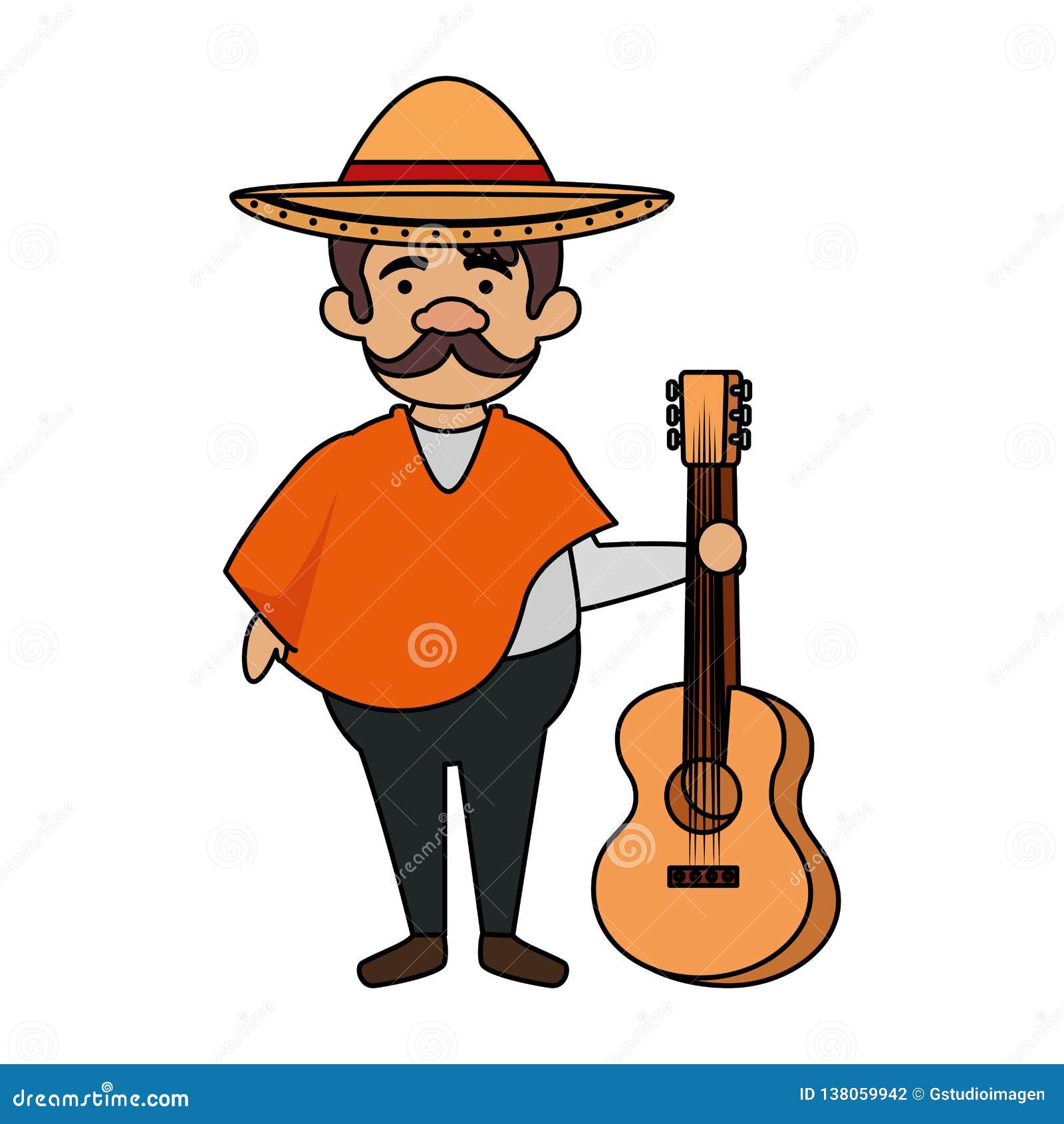 Traditional Mexican Man with Hat and Guitar Stock Vector - Illustration ...