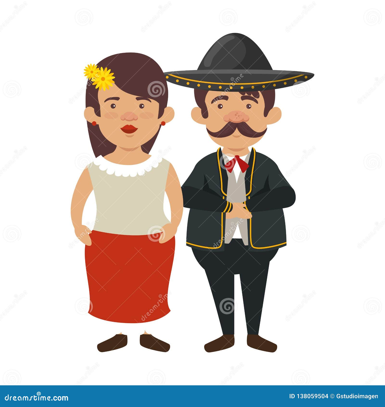 Traditional Mexican Woman with Mariachi Characters Stock Vector ...