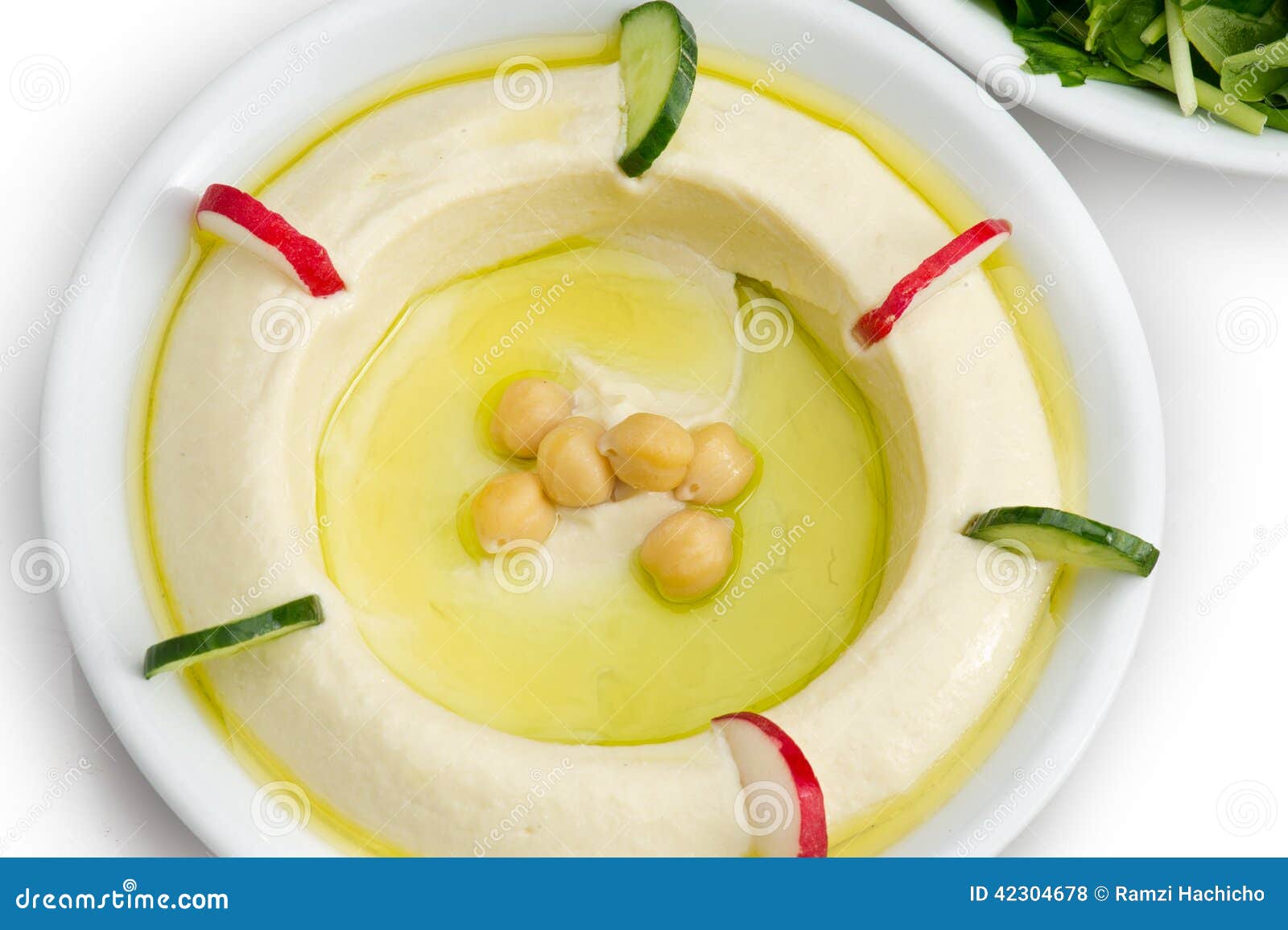 Traditional Middle Eastern Hummus Plate. Top View Stock Photo Image