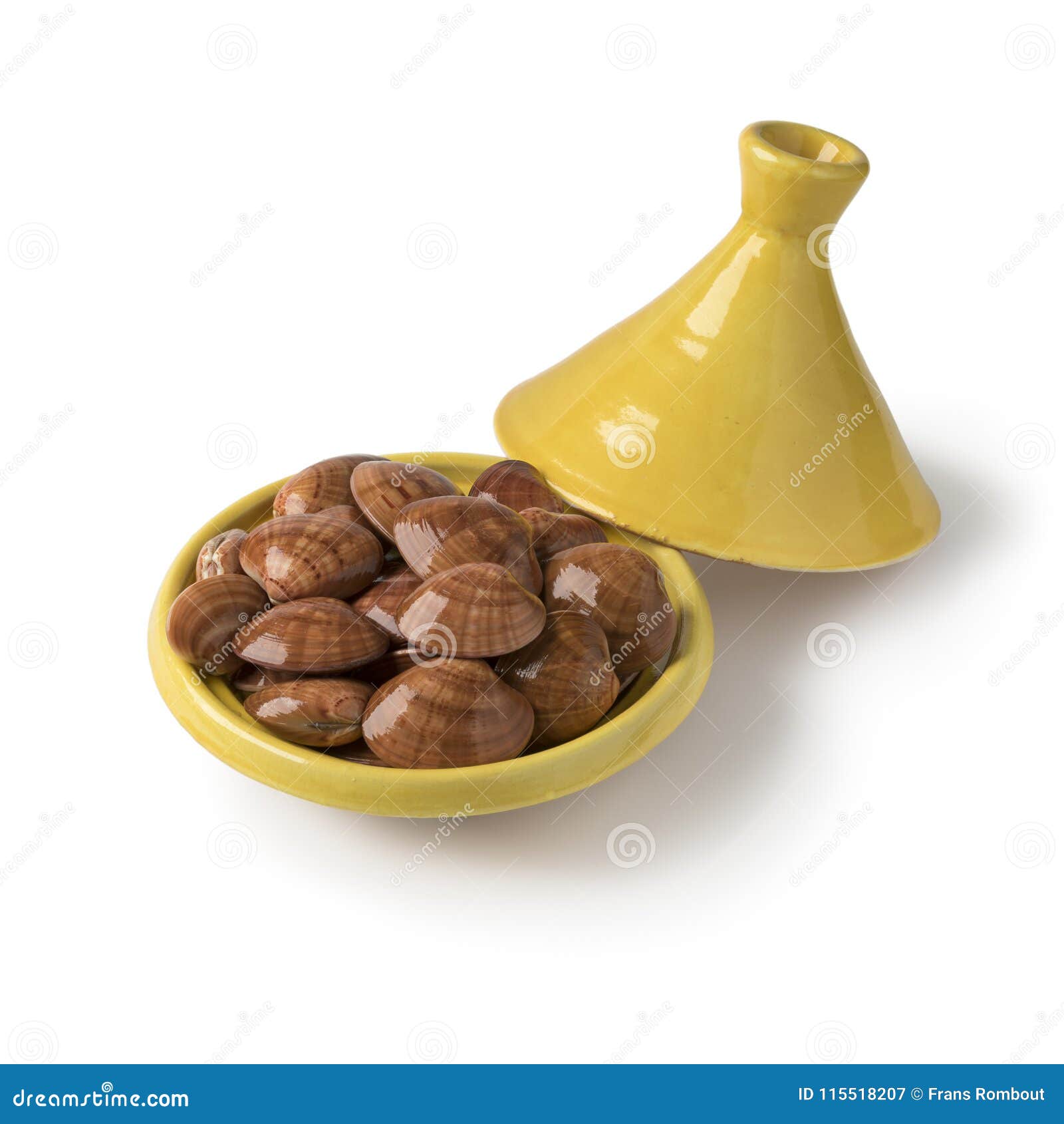 traditional moroccan tajine with fresh raw closed smooth clams